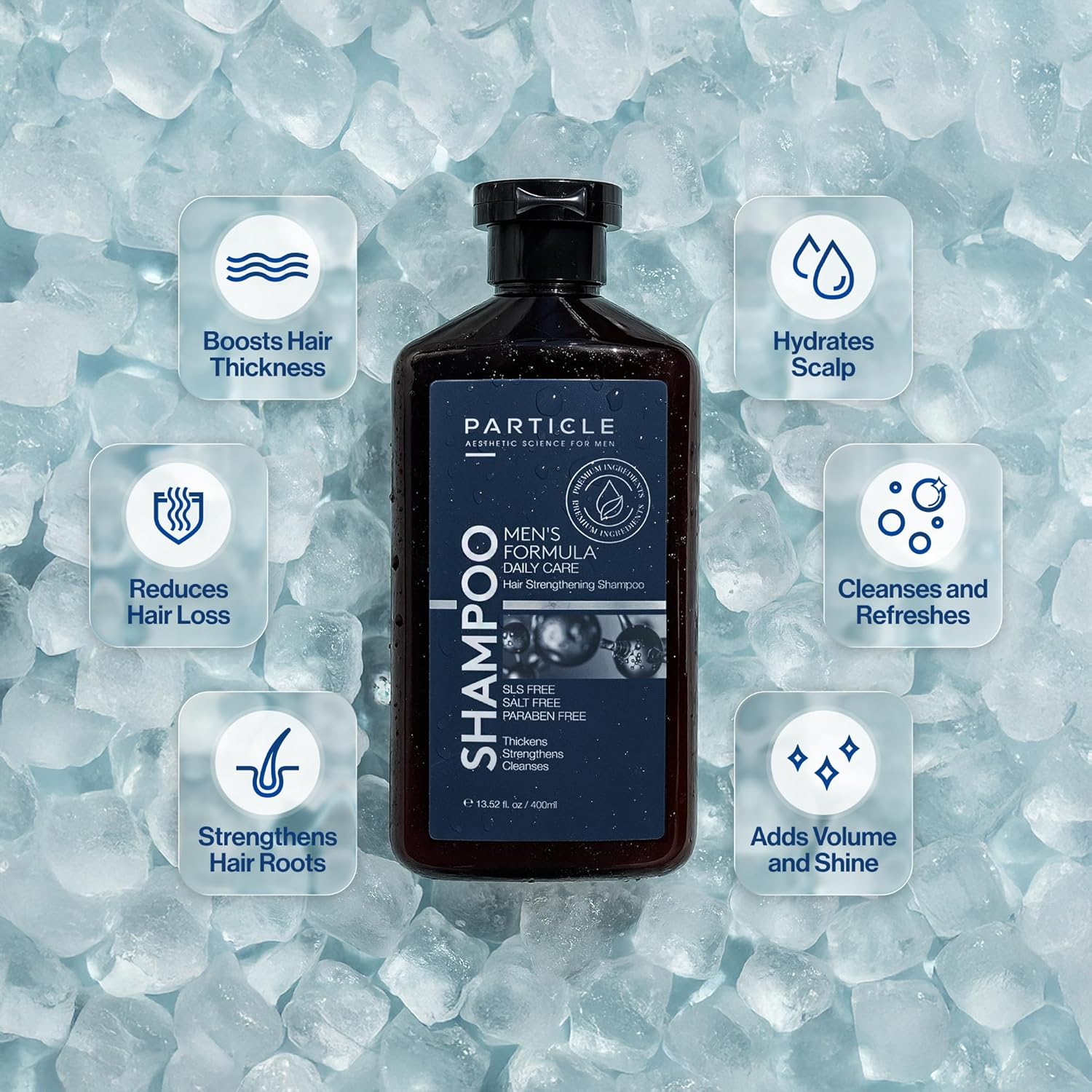 Particle Hair Thickening Shampoo for Men, Men’s Shampoo, Cleansing Formula Made with Biotin, Capixyl, Redensyl, Ginseng and Green Tea Extract for Hair Strength Support, Paraben Free, 400 mL - Image 2
