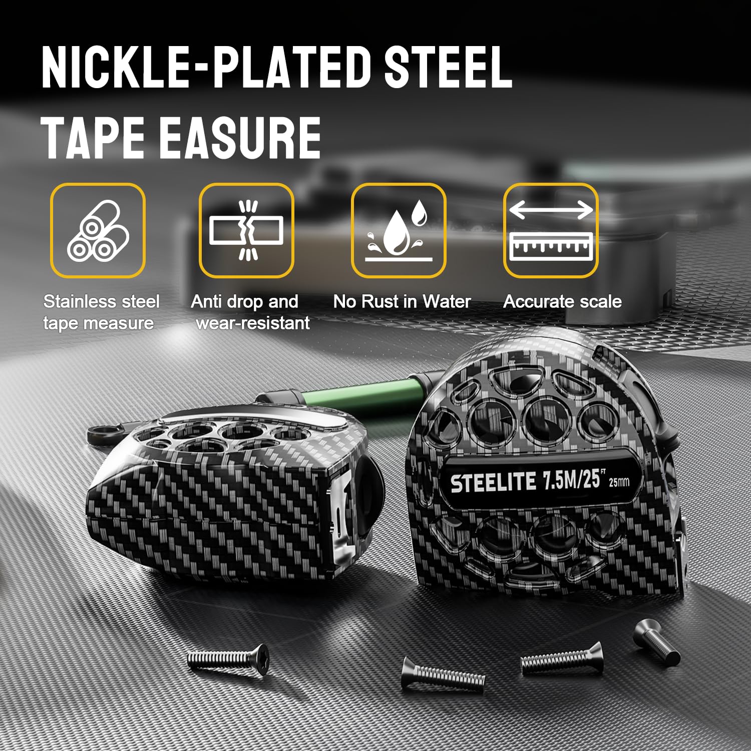 STEELITE Tape Measure 25'FT Stainless Steel Waterproof & Rustproof Retractable Measuring Tape with Hollow Design Carbon Fiber - Image 4
