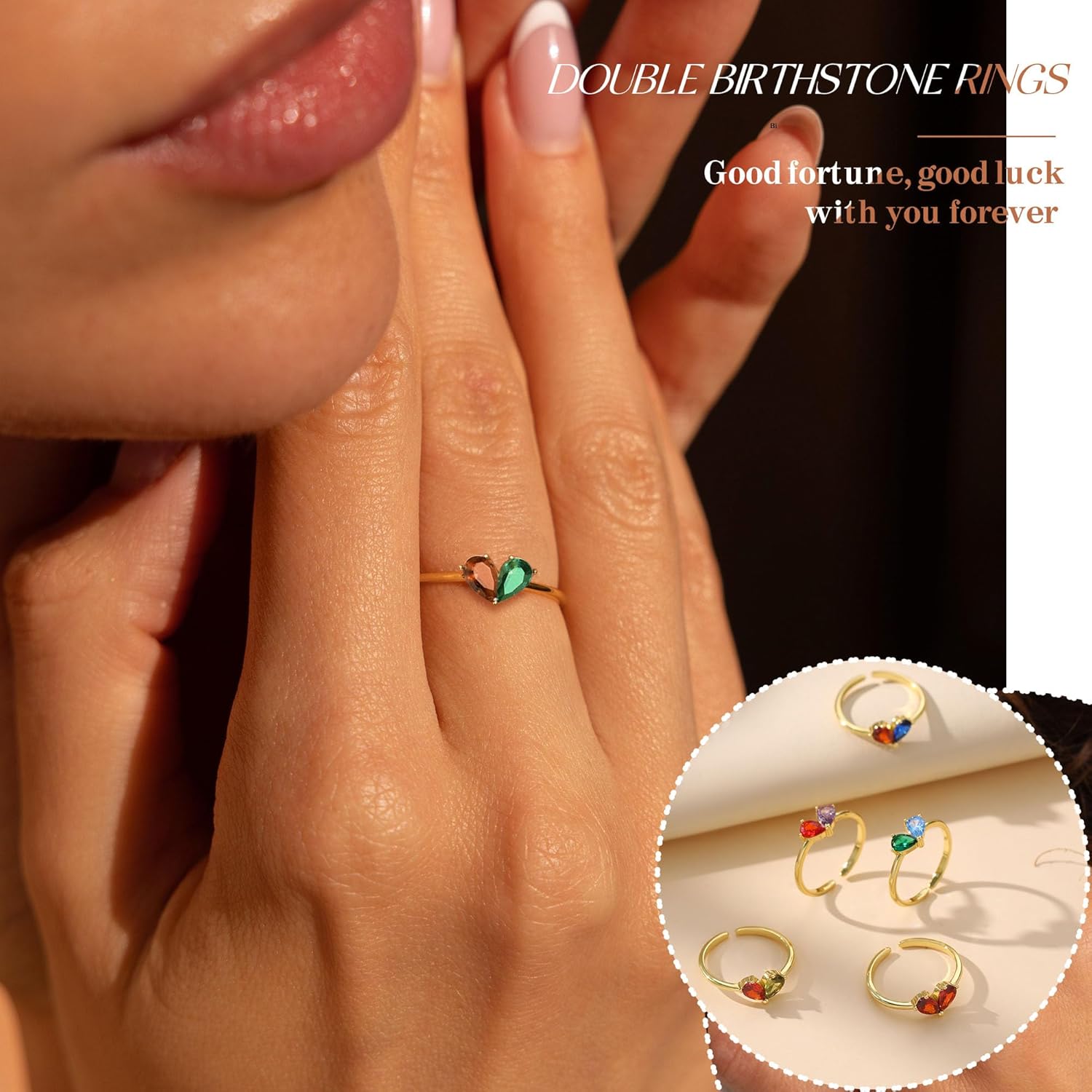 Birthstone Rings for Women, Non Tarnish Gold Rings 2026 Graduation Gifts Birthday Gift Trendy Teen Girl Stuff Dainty 14K Plated Adjustable CZ Stacking Promise Ring Anniversary Jewelry for Friend Sister Girlfriend Daughter - Image 4