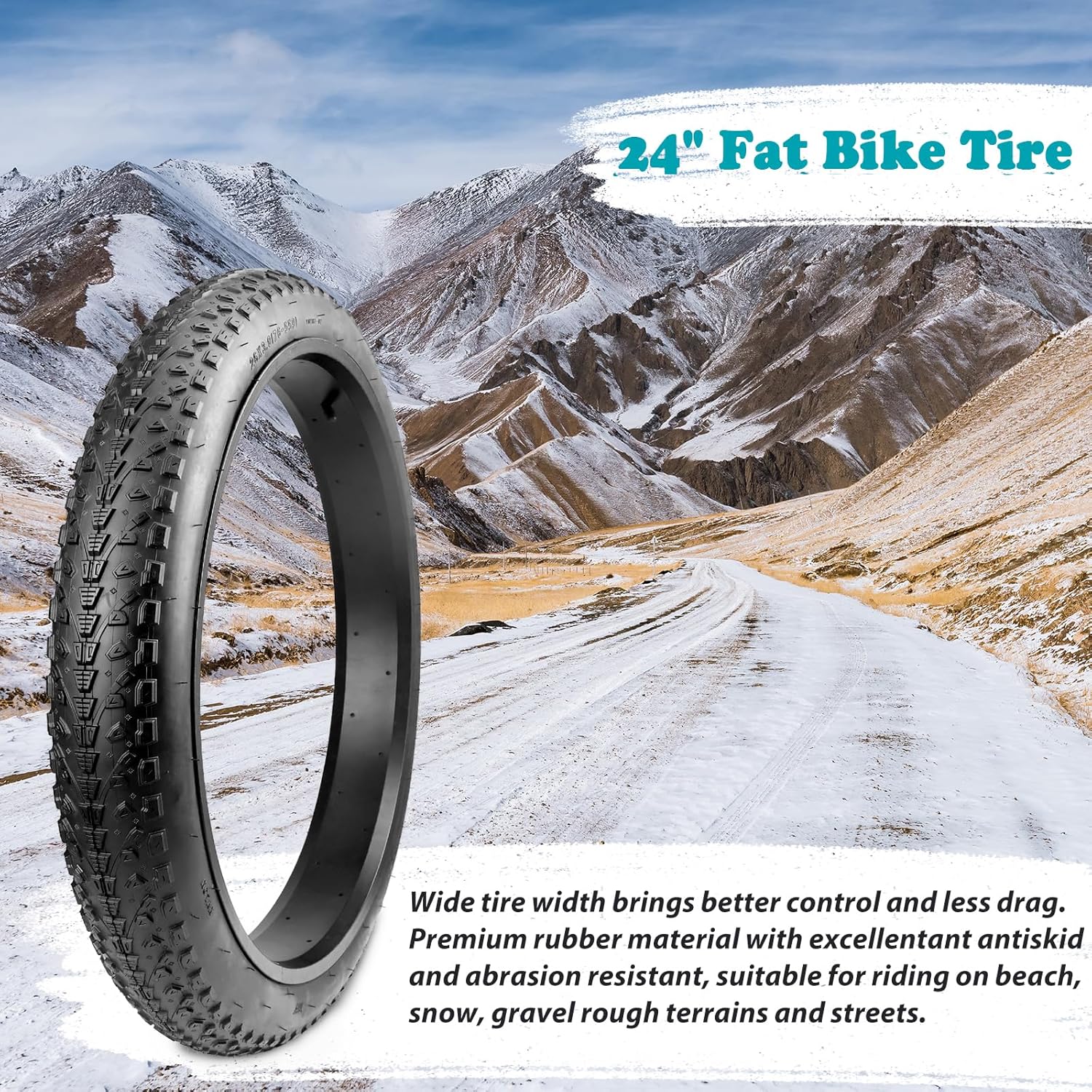 MEGHNA Fat Bike Tire 24 inch Electric Bike Tire All - Terrain High Traction Fat Tire 24 x 30 inch Foldable Tire Replacement for E - Bike Mountain Bike - Image 7