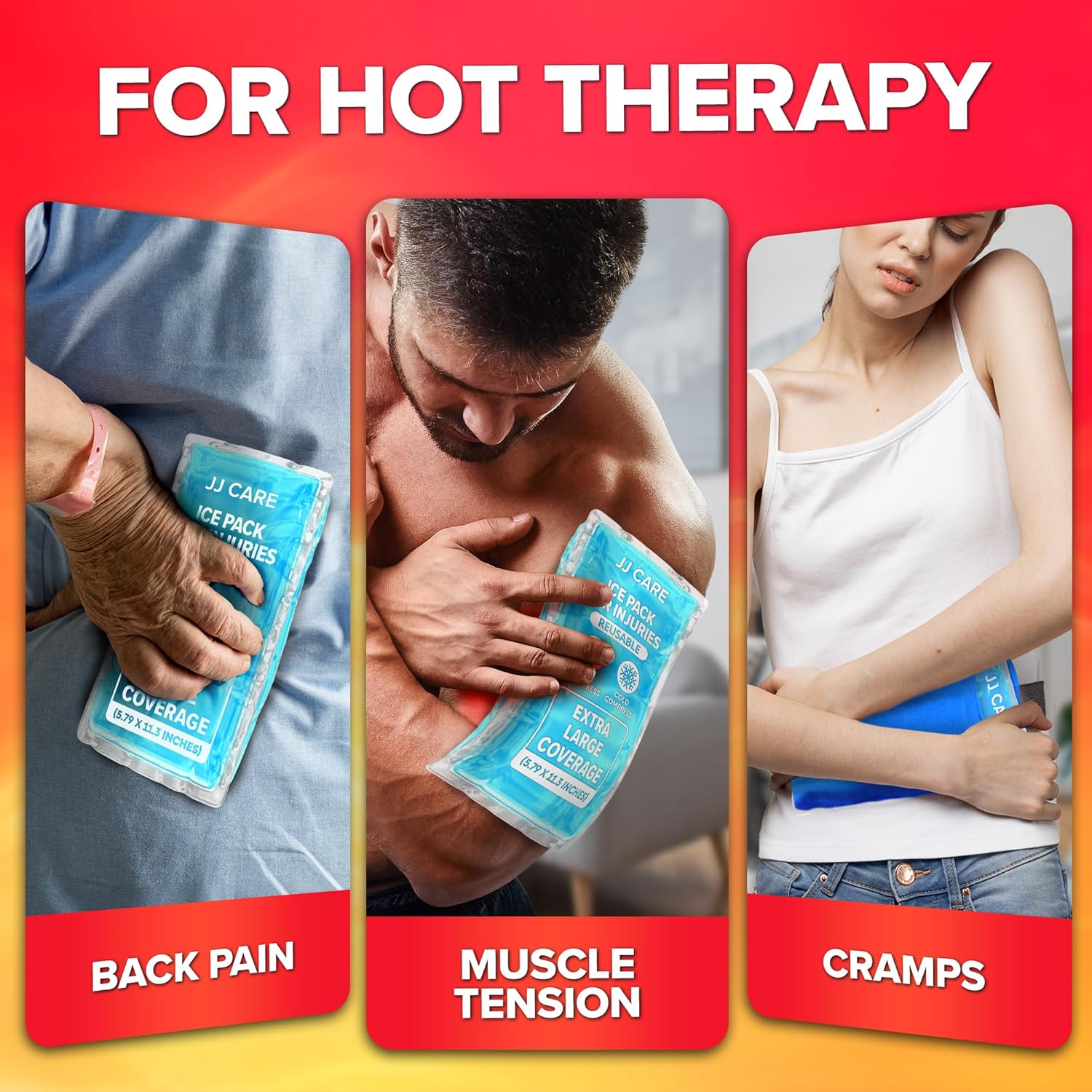 JJ CARE Ice Packs for Injuries Reusable (Pack of 2, XL) - Gel Ice Packs Reusable - Soft Ice Pack for Injuries with Wrap - Flexible Therapy, for Knee, Back, Neck, Wrist, & Ankle - Image 7