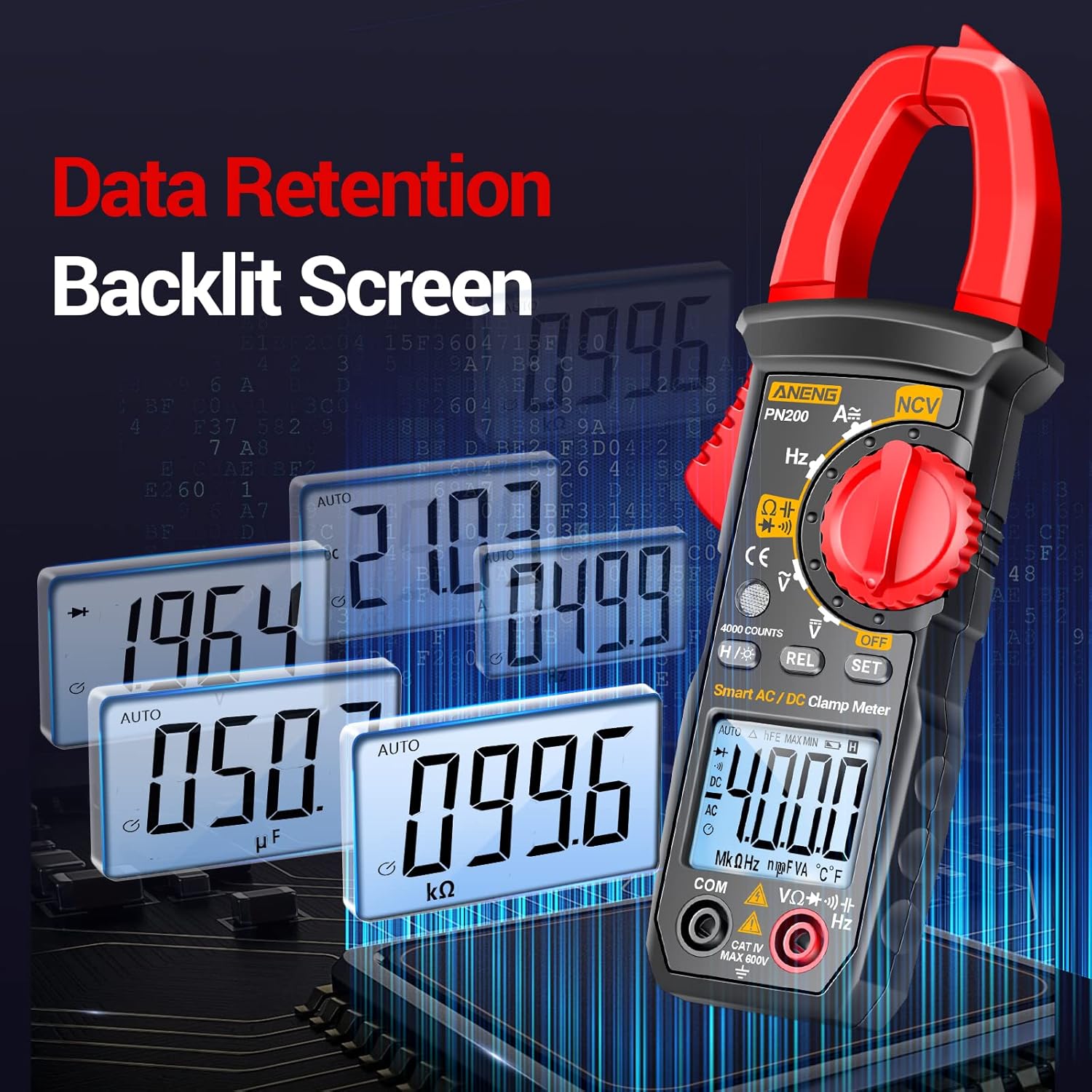 ANENG Digital Clamp Meter Multimeter Tester with AC/DC Current,Voltage, NCV Amp Ohm Volt 4000 Counts Meter Measures Capacitance, Resistance, Diodes, Continuity Frequency Backlight Electrican Tools - Image 6