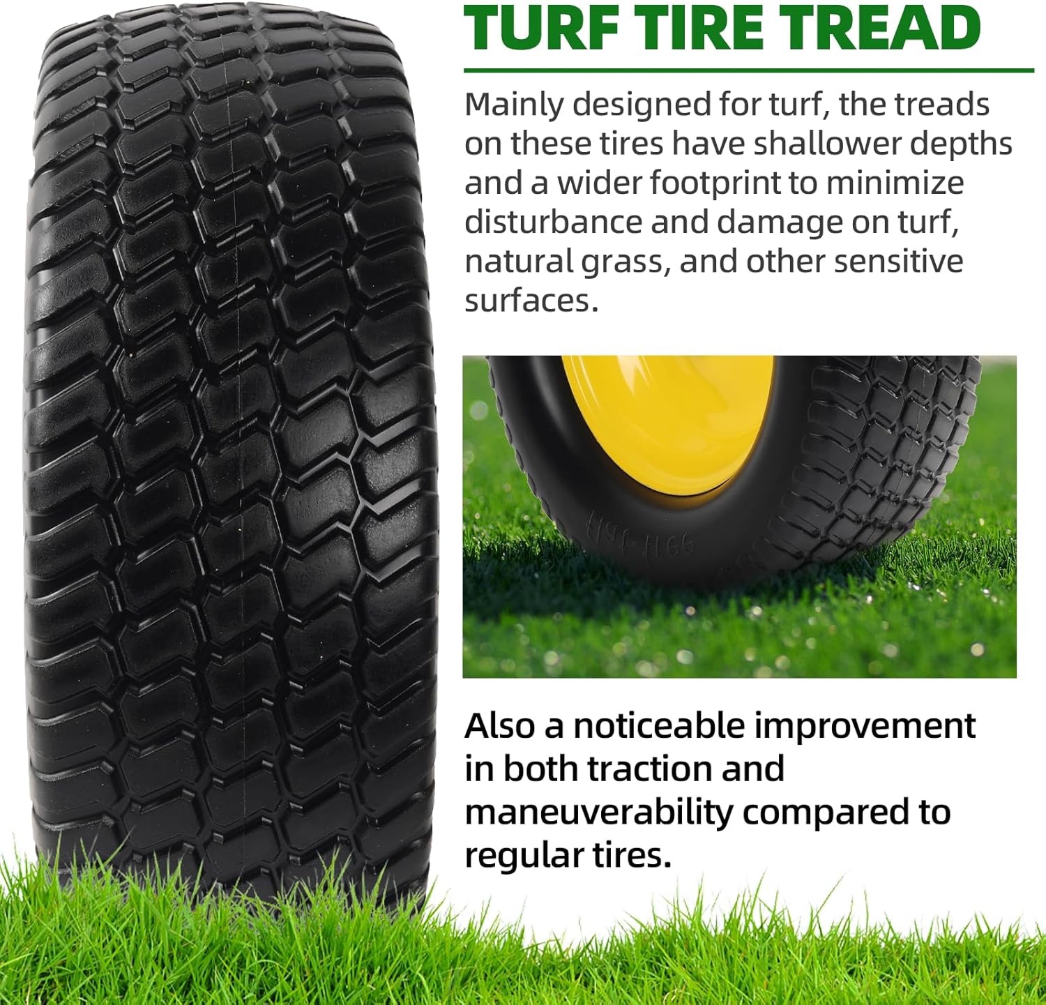 AR-PRO (2 Pack) 15x6.00-6 Flat Free Tire and Wheel, Solid Lawn Mower Front Tires with 3" Centered Hub, 3/4" & 5/8" Bearings & 1" Bushings, Compatible with John Deere Riding Mower Lawn Tractor - Image 5