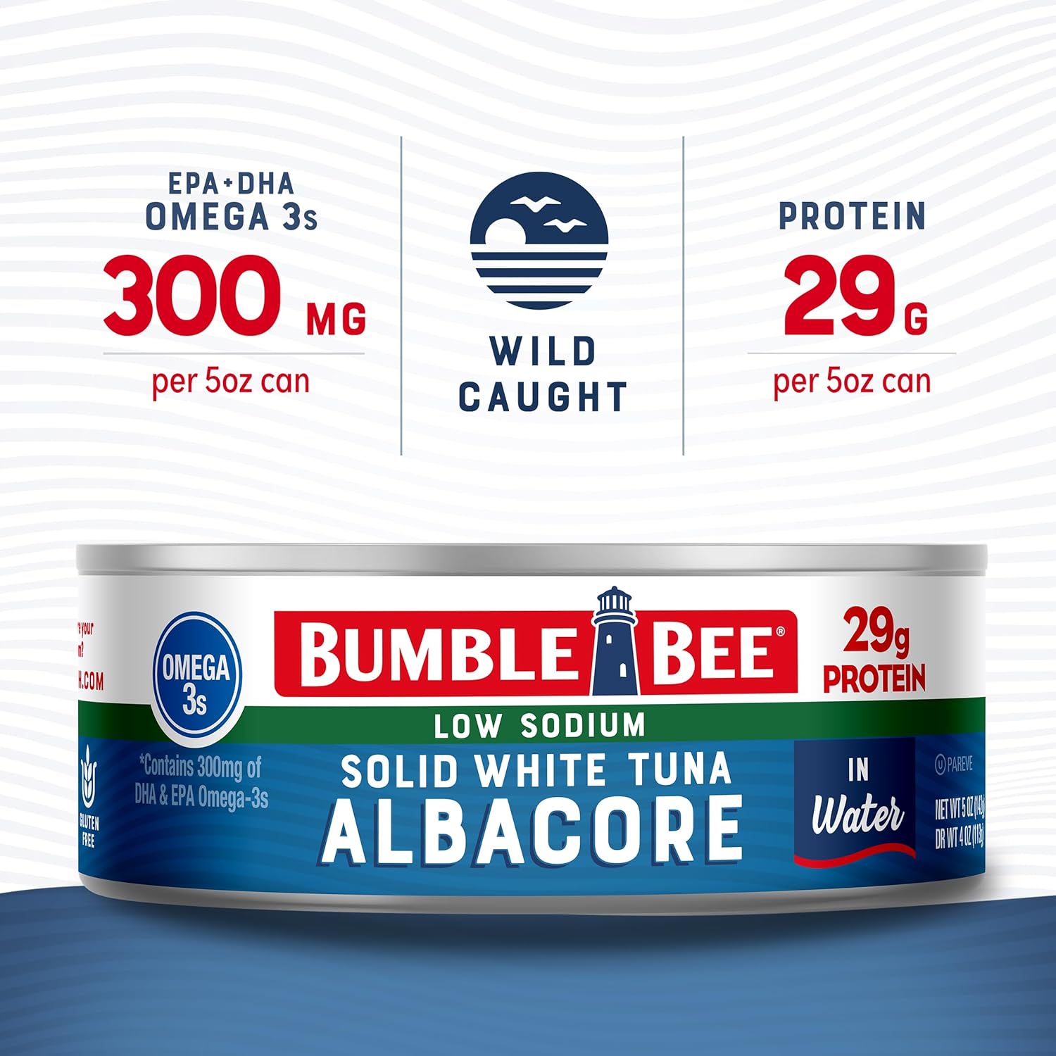 Bumble Bee Low Sodium Solid White Albacore Tuna in Water, 5 oz Can (Pack of 12) - Wild Caught Tuna - 29g Protein per Serving, High in Omega-3s - Non-GMO Project Verified, Gluten Free, Kosher - Image 3