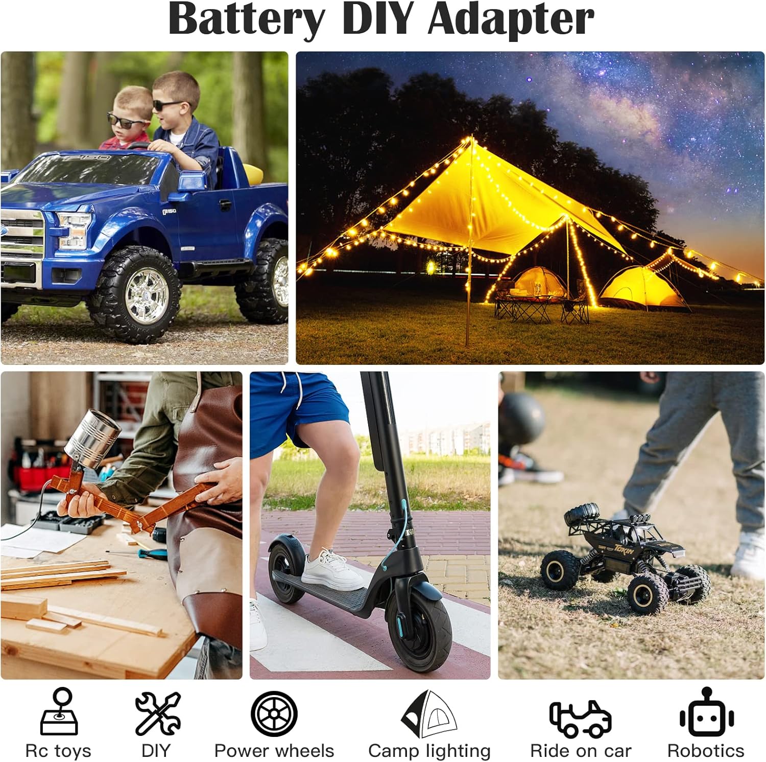 1 Packs Power Wheel Adapter for Milwaukee M18 Battery Adapter 18V Power Wheel Battery Conversion Kit with Switch, Fuse & Wire Terminals, 12AWG Wire, Power Connector for DIY Rc Car Toys and Robotics - Image 2