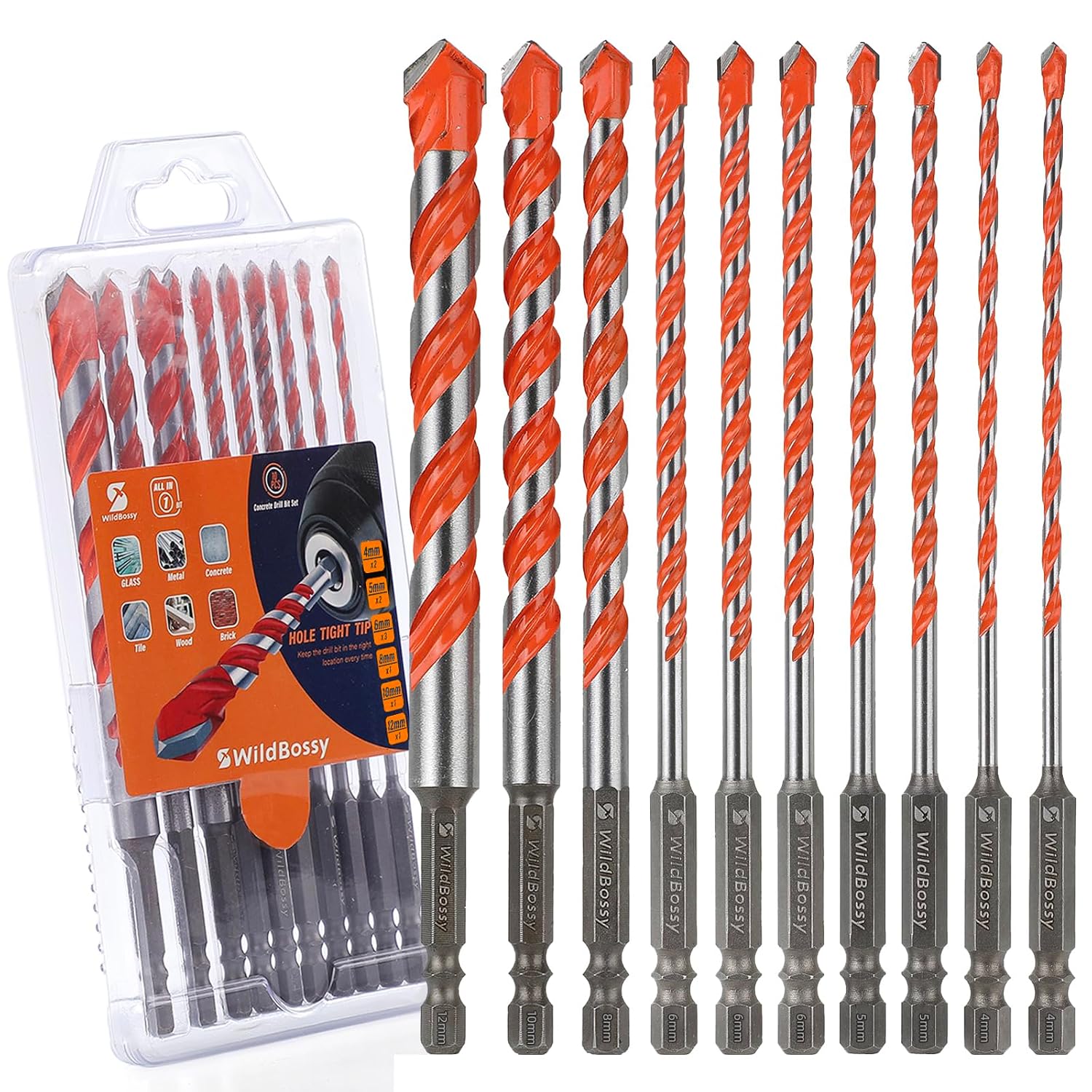 Concrete Carbide Drill Bits Hex Shank Masonry Cement Tile Drill Bit Set for Glass/Brick/Plastic/Cement/Tile 4mm-12mm (10PCS)