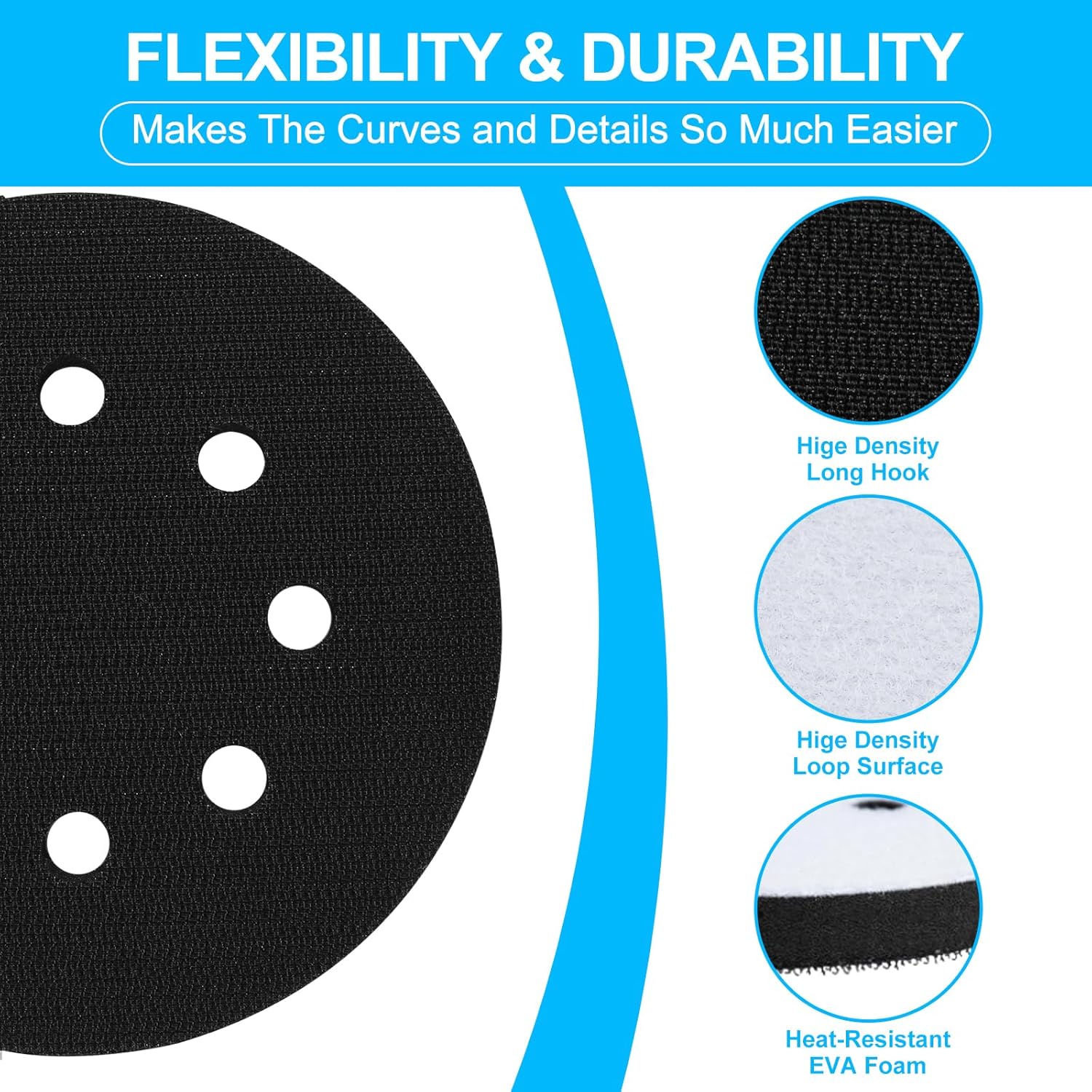 5 Packs 5 Inch Foam Sanding Pads, Flexibility & Durability, Premium 8 Holes Sponge Cushion Buffer Backing Pad, Less Clogging, Hook and Loop Soft Density Interface Pads, Strong Adhesion - Image 2
