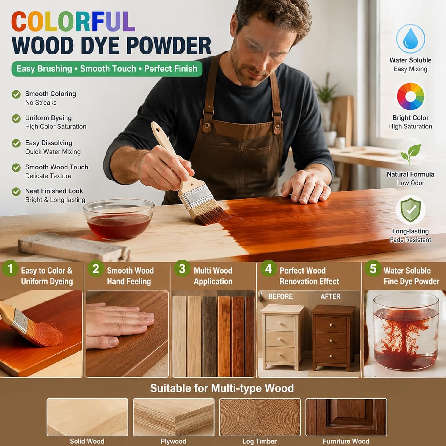 Purple Wood Stain Powder, Wood Dye Powder- Just Add Water - Water Based - for Indoor and Outdoor Wooden Crafts - Fast Drying - Dye Powder 2 oz Makes 2.2 Gallon of Stain (Purple, 2 oz) - Image 6