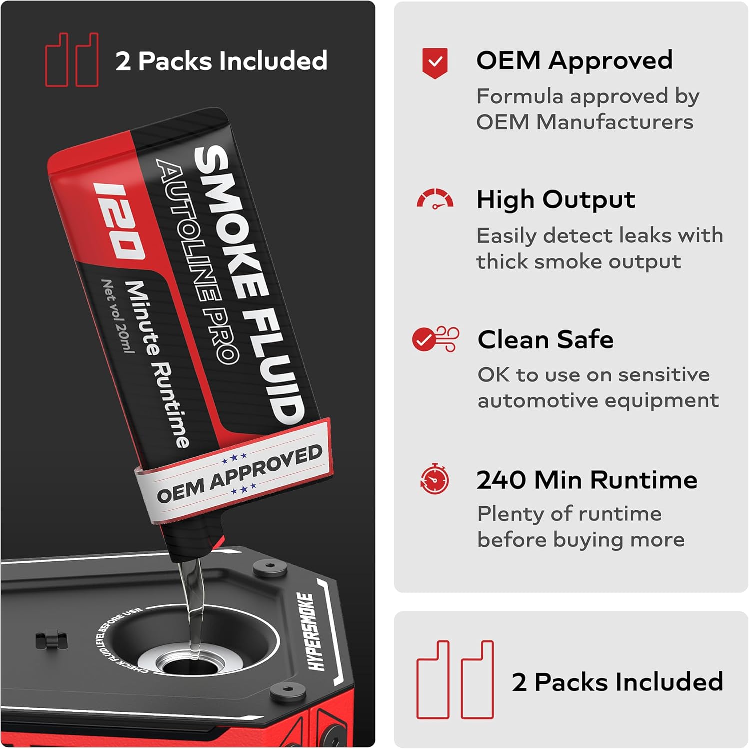 AutoLine Pro HyperSmoke™ Automotive Smoke Machine EVAP Vacuum Leak Tester – Adjustable Pressure – OEM Approved Smoke Fluid – Built-in Air Compressor Motor – Includes Gas Cap Adapter for EVAP Leaks. - Image 4