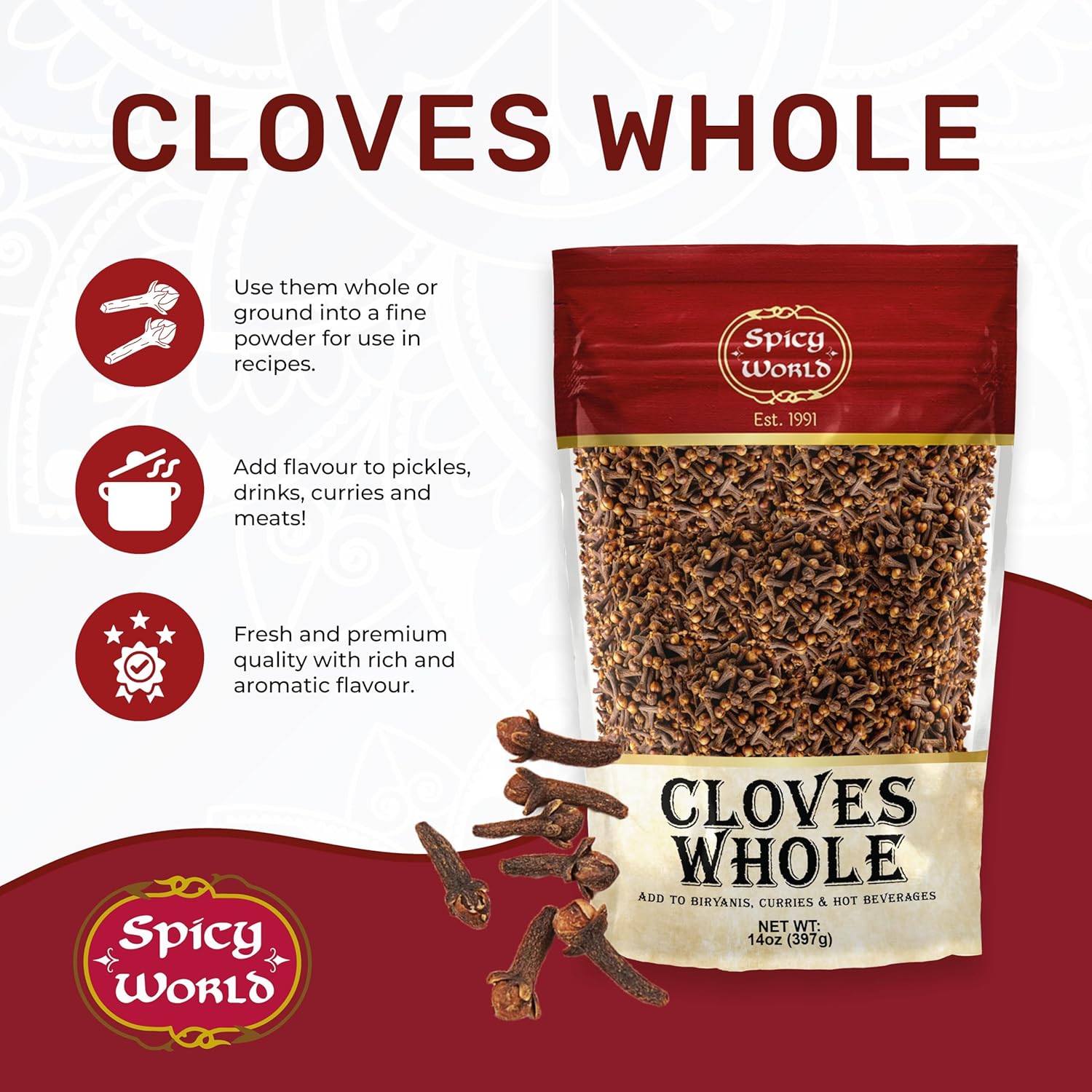 Cloves Whole Bulk 14 Oz Bag - Pure, Non-GMO, Premium Hand Picked Quality - Great for Foods, Clove Tea, Clove Pomander Balls & Potpourri - Aromatic & Richly Flavored Cloves Whole by Spicy World - Image 3