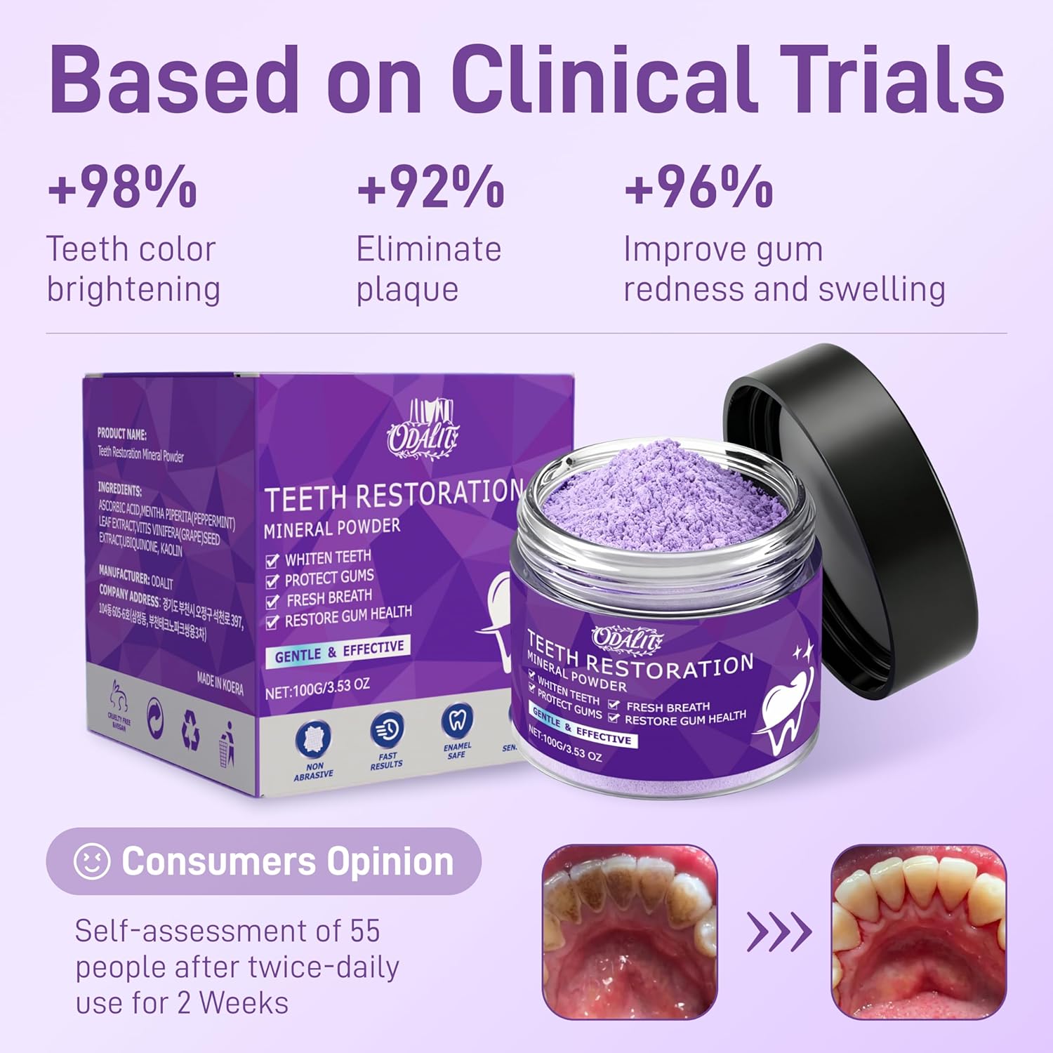 Teeth Restoration Mineral Powder,Teeth Whitening Mineral Tooth Powder,Effective in Strengthening Teeth and Gums, Dental Restoration, Fresh Breath for Daily Use 100g - Image 6