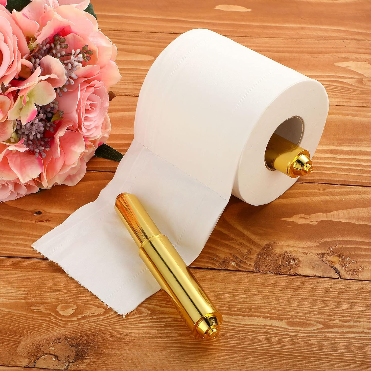 Shappy 2 Pcs Universal Toilet Paper Holder Replacement Rod Spring Loaded Plastic Retractable Paper Replacement Rod Toilet Tissue Roll Holder Insert for Bathroom Home Fixture Accessories (Gold) - Image 4