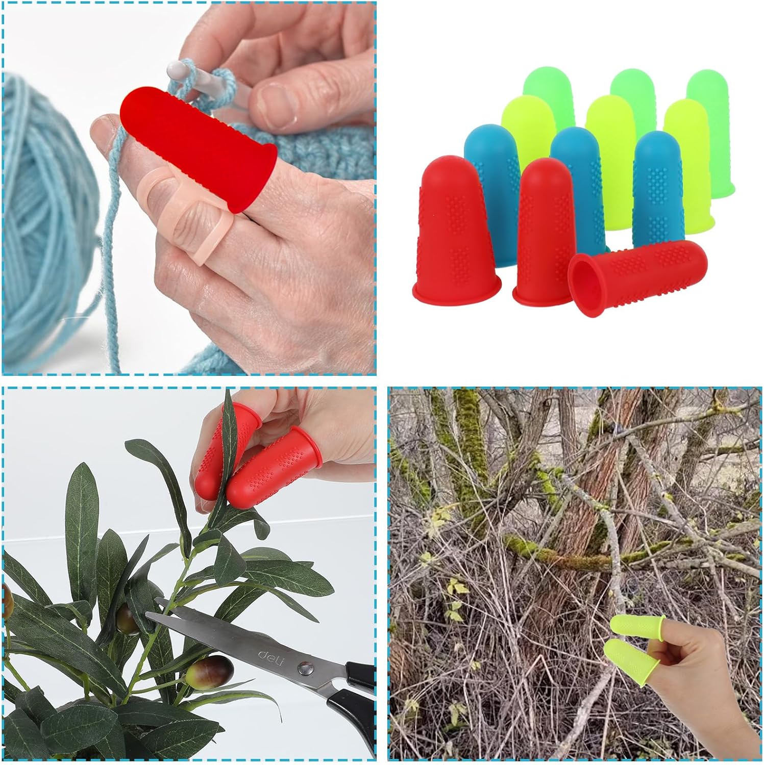 12 PCS Silicone Finger Protectors Covers, 3 Sizes Rubber Finger Tips Office Thumb Guard Sleeves Fingers Thimbles Cots for Hand Sewing Hot Glue Embroidery Cutting Ironing (Yellow Red Blue Green) - Image 7