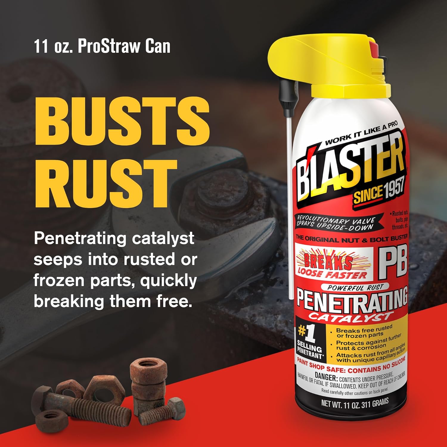 PB Blaster Penetrating Oil Spray, 11 oz Aerosol Cans (12-Pack) – Rust Remover & Bolt Loosener for Stuck Nuts, Bolts & Rusted Parts – Penetrating Catalyst for Automotive & Mechanical Use - Image 2