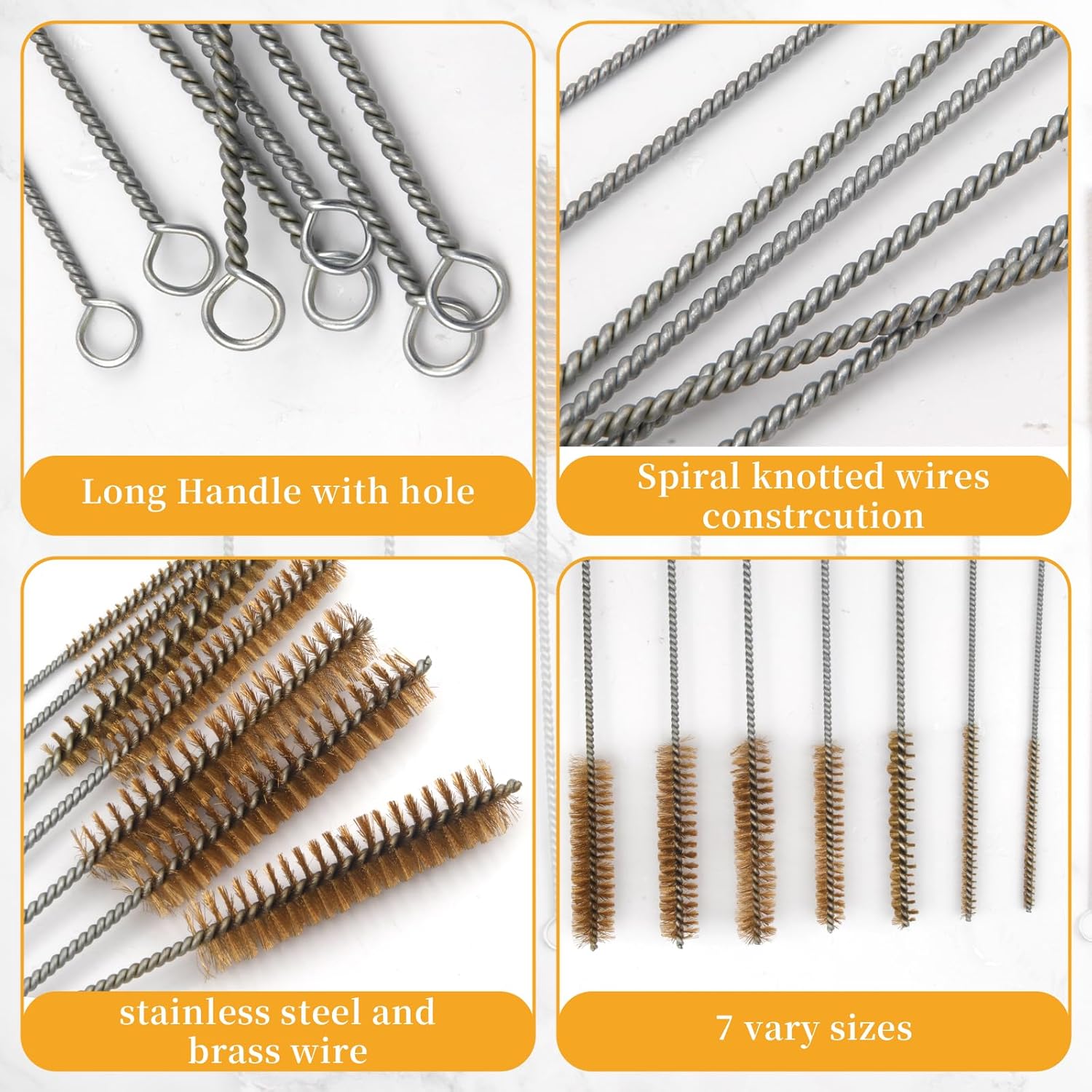 Tube Brush Kit 7pcs Brass Wire Tube Brushes Stainless Steel Bottle Brush Long Handle 11'' Wire Brushes for Cleaning Wire Pipe Tube Cleaner - 6mm/8mm/10mm/12mm/15mm/20mm/22mm - Image 4