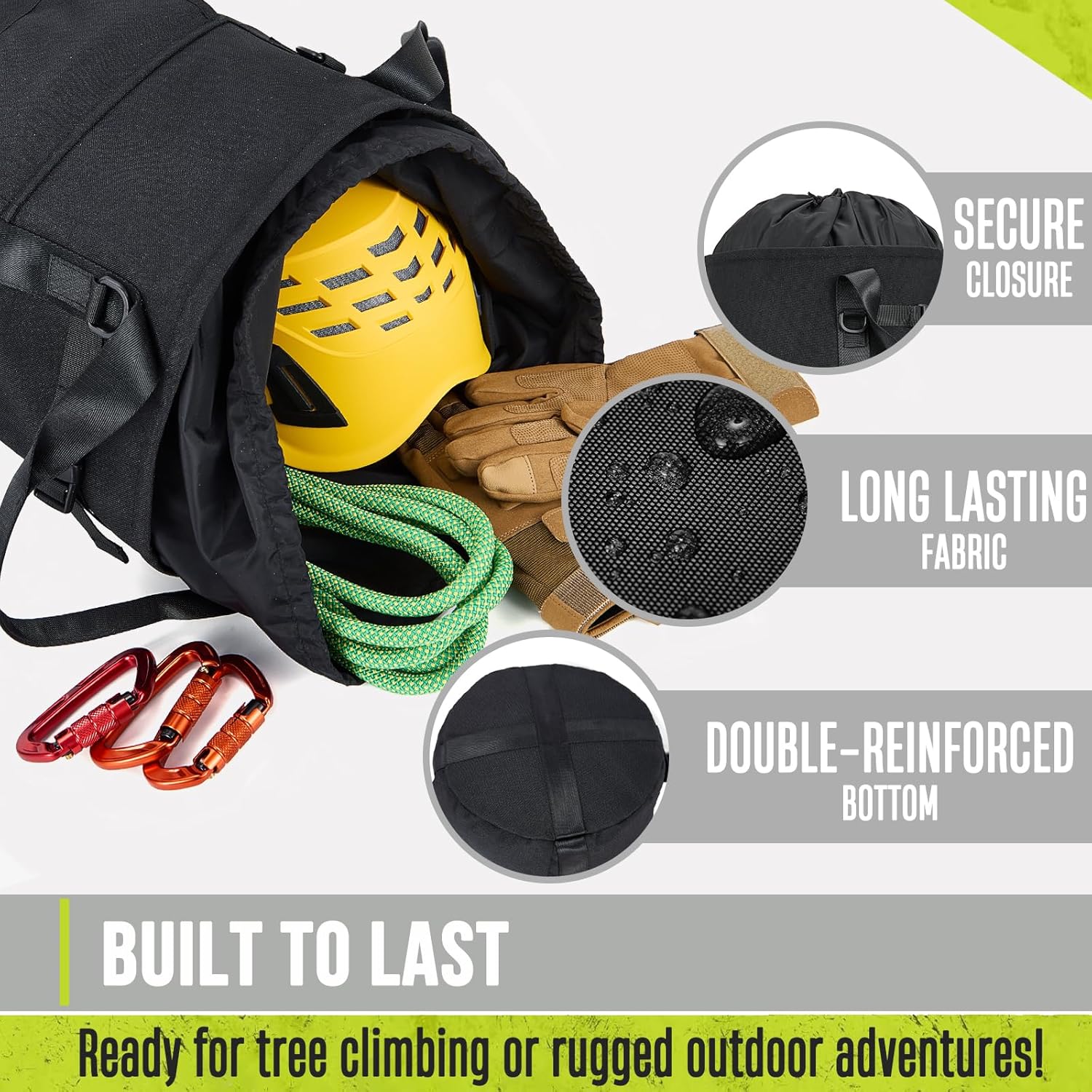 Arborist Rope Bag, 35L Tree Climbing Rope Bag, Arborist Equipment Bucket Backpack, Arborist Gear Carrier Bag with Side Pockets, Tough Rock Climbing Backpack, Rock and Tree Climbing Gear - Image 2