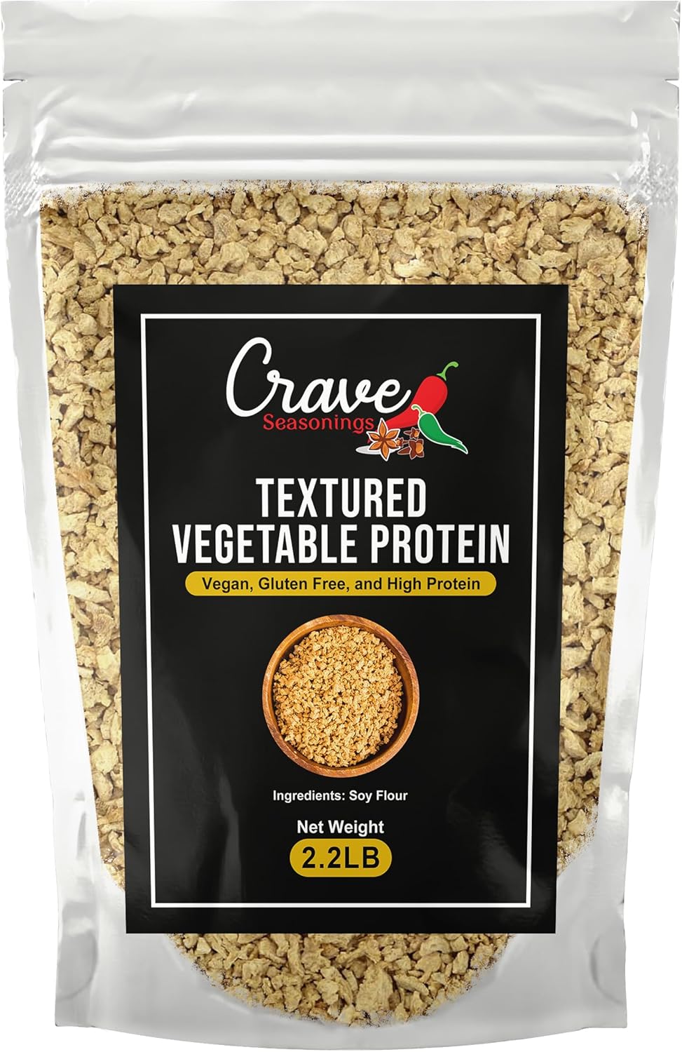 Crave Textured Vegetable Protein, 2.2LB Bag, Vegan, Gluten Free, High Protein Chunks, Unflavored