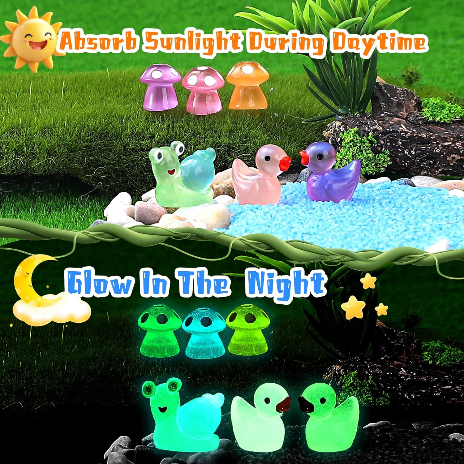 100 Pcs Mini Resin Animals Mini Figures to Hide Tiny Resin Animals Glow in The Dark for Dollhouse Decor for Micro Landscape Aquarium Party Deor - Image 2