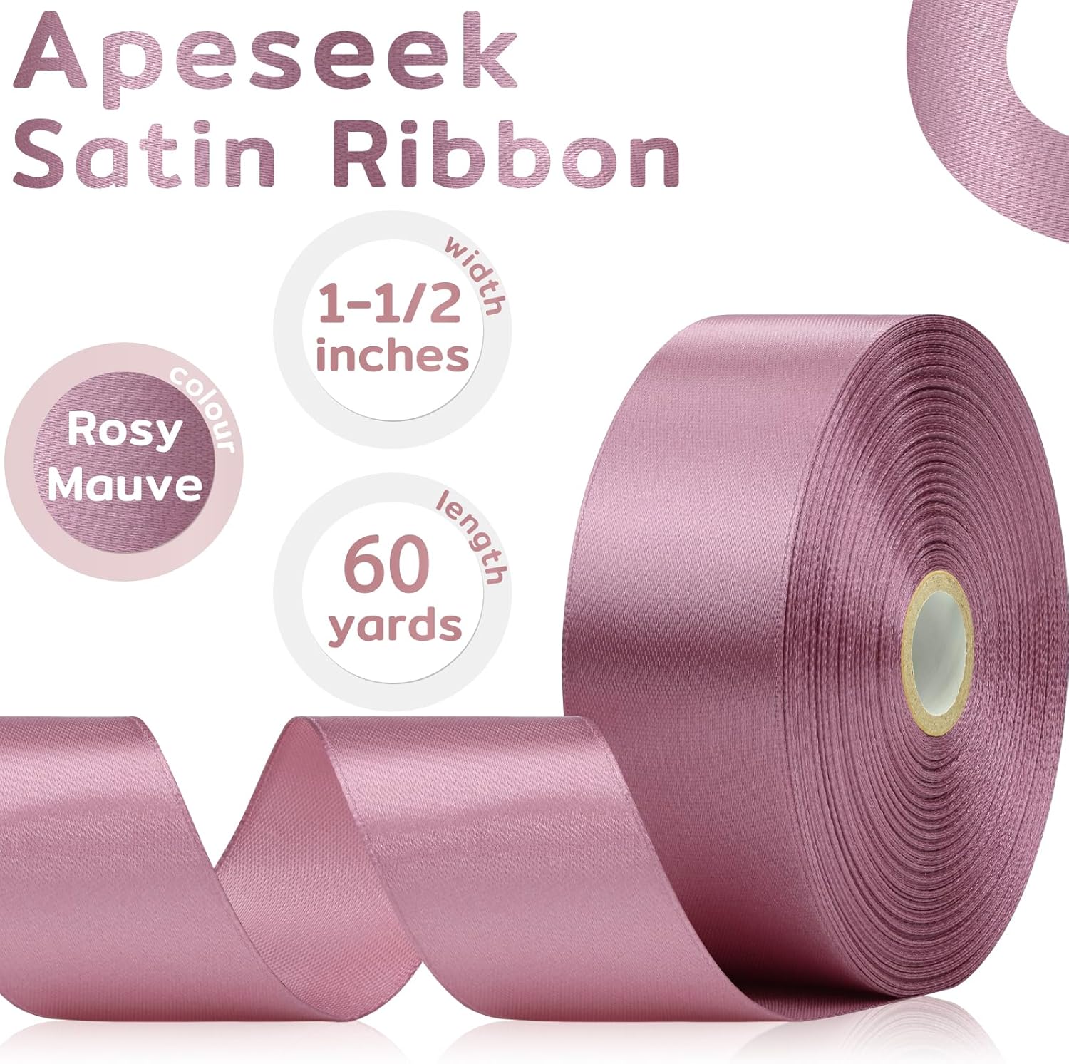 60 Yards Rosy Mauve Satin Ribbon 1-1/2 Inch, Solid Mauve Pink Ribbon for Gift Wrapping, Crafts, Flower Bouquet, Wedding, Festival, Christmas, Halloween - Image 3