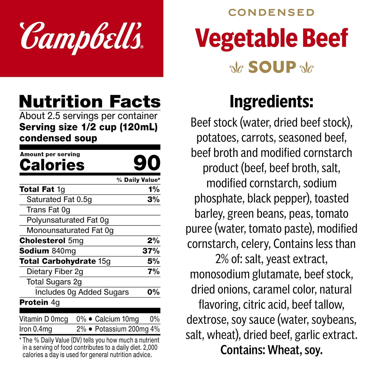 Campbell's Condensed Vegetable Beef Soup, 10.5 Ounce Can (Pack of 6) - Image 2