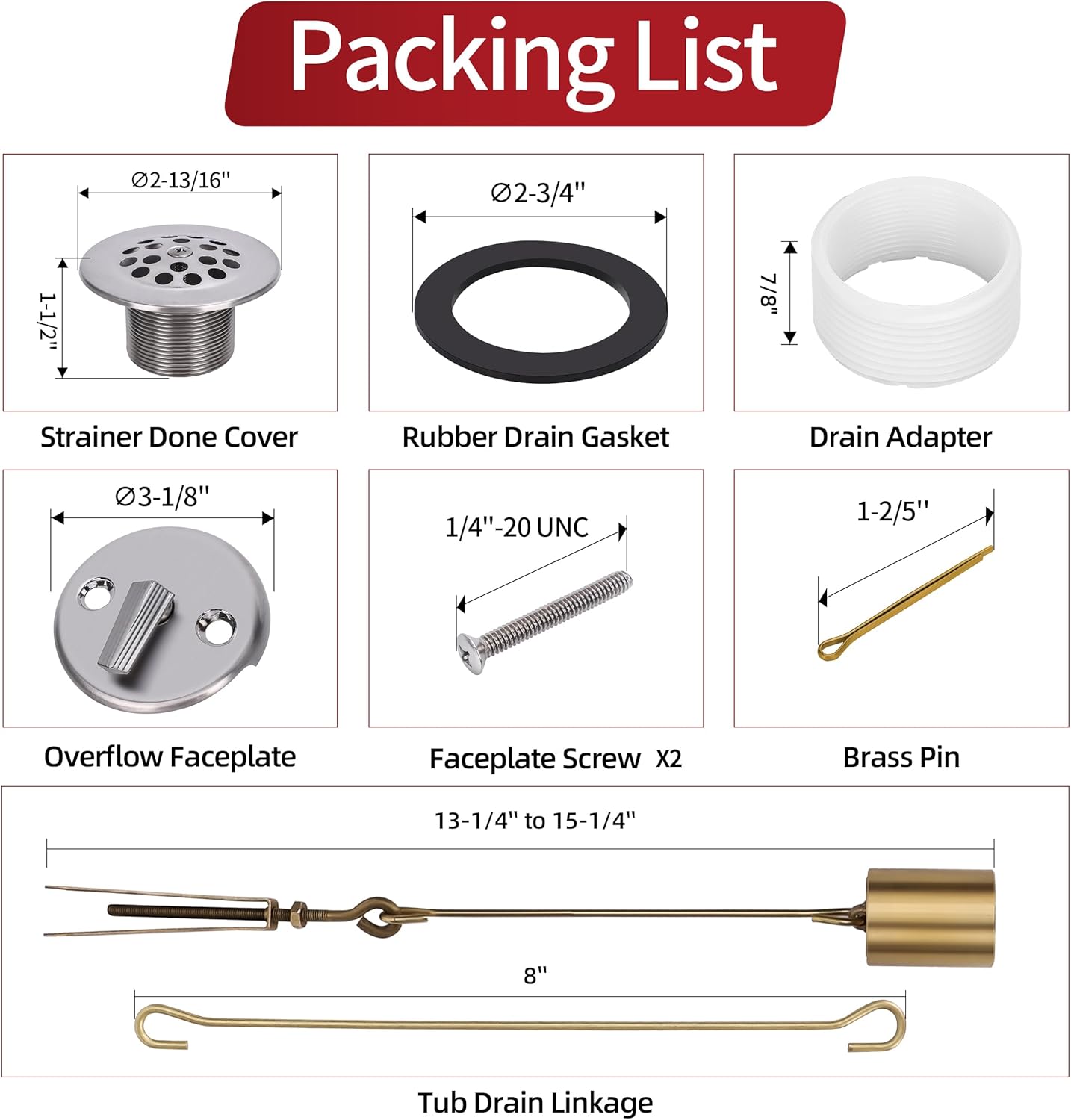 PRIMSOPH Trip Lever Overflow Faceplate Tub Drain Trim Kit with Linkage Conversion Kit Assembly Universal Fine Coarse Thread Replacement Brushed Nickel - Image 7
