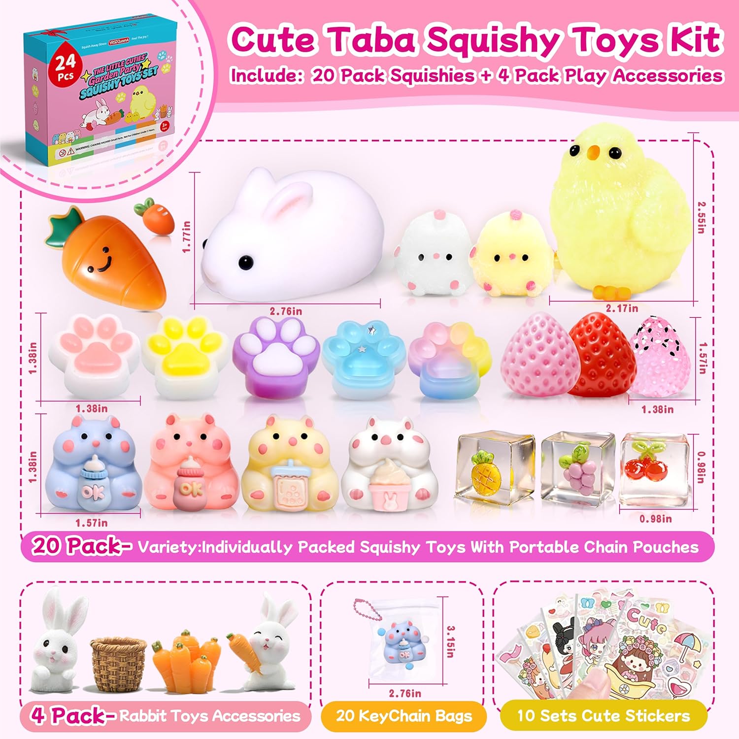 24Pack Taba Squishy Toys kit - Squishy Fidget Toys Party Favors for Kids 8-12-Kawaii Squishies Squeeze Toys for Girls 8-10,6 7 8 9 10 11 12 Year Old Girl Birthday Gifts Fidgets for Kids Classroom - Image 4