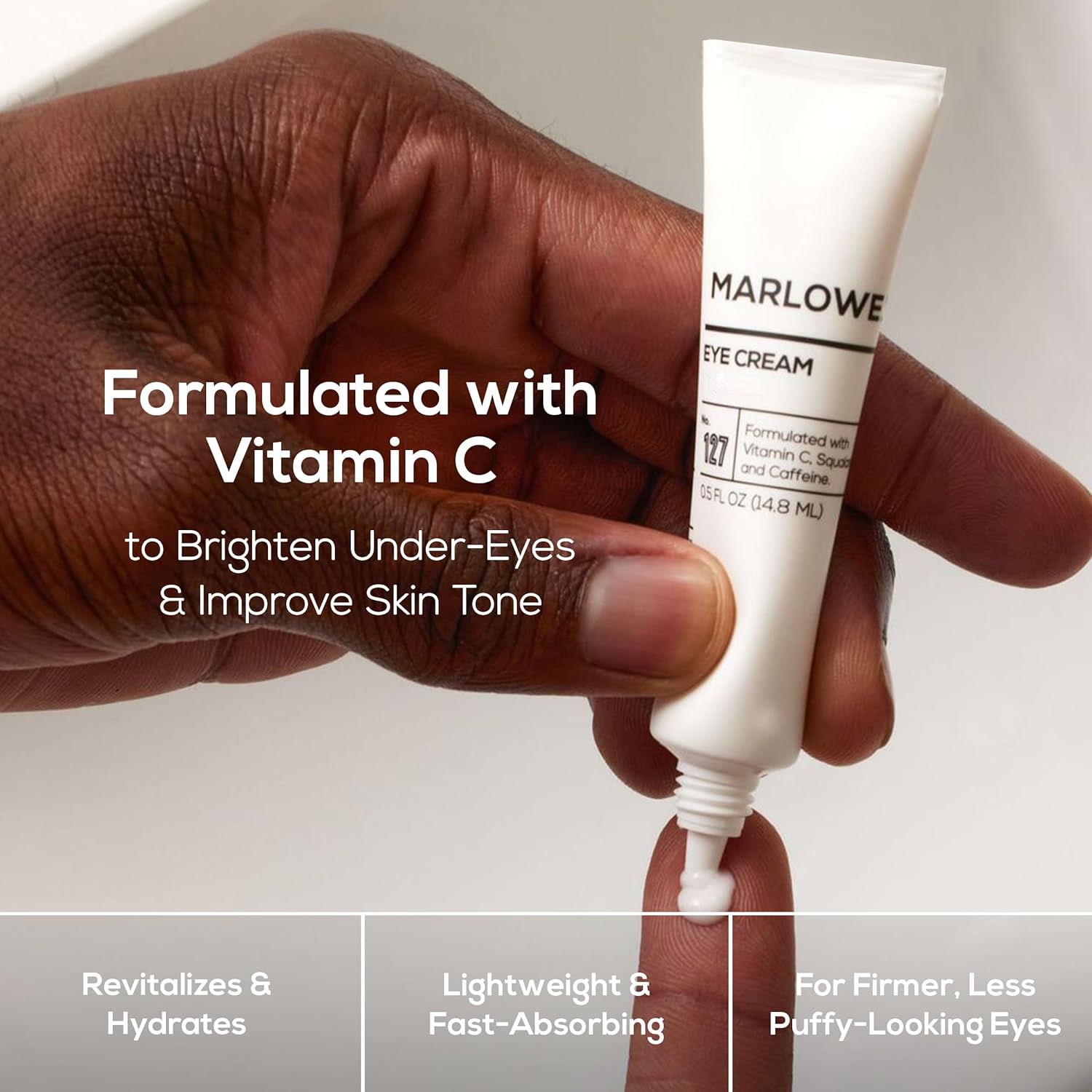 MARLOWE. Eye Cream for Dark Circles and Puffiness, 0.5 oz, Moisturizing, Revitalizing Men's Under Eye Skin Care, Brightens Skin, Clean, Vegan Formula, Vitamin C, Caffeine & Squalane, Fragrance Free - Image 5