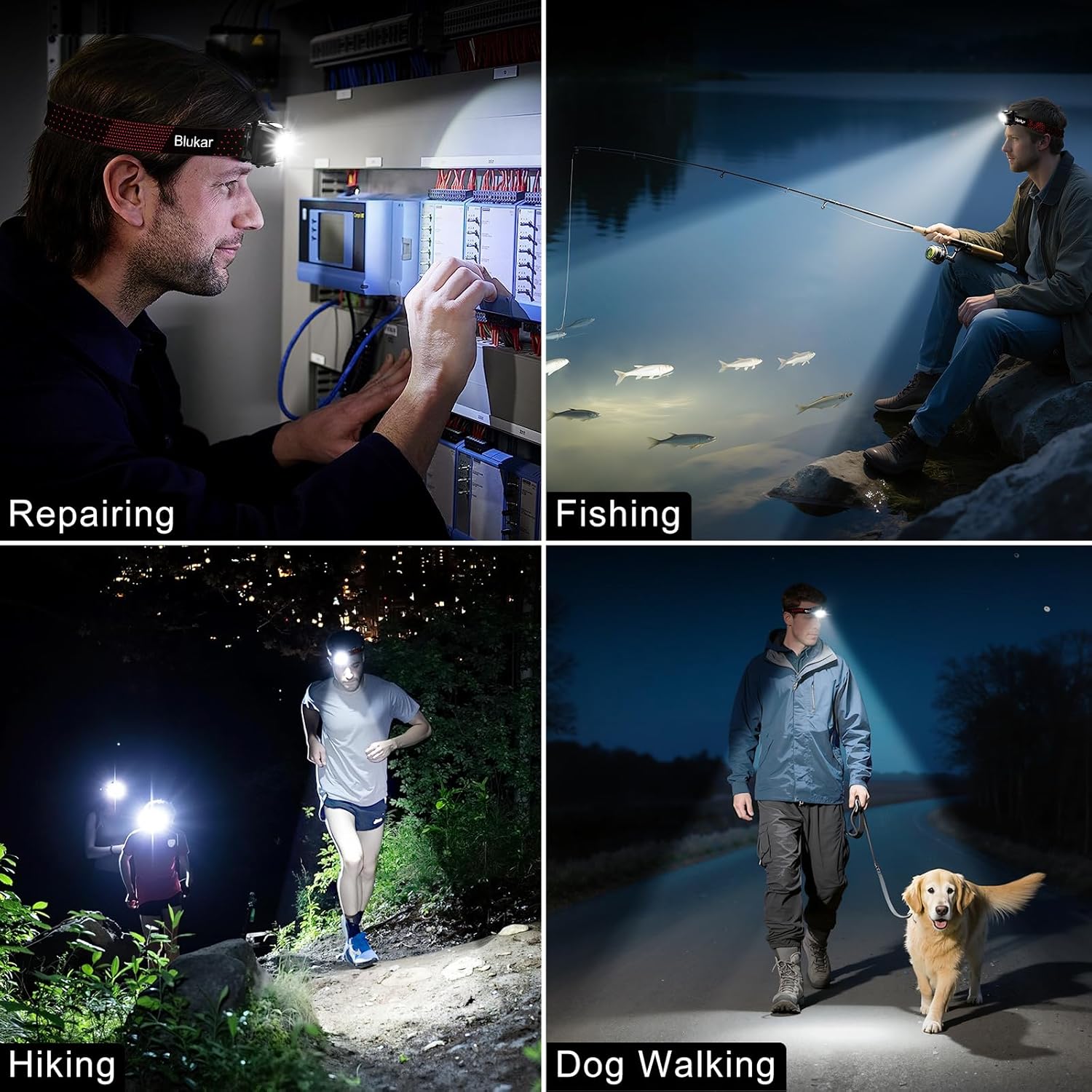Blukar LED Headlamp Rechargeable,2000L Super Bright Headlight with Motion Sensor -Dimmable Brightness,8 Modes,Spotlight&Floodlight&Red Light Combination,IPX5 Waterproof for Hiking,Camping - 2 Pack - Image 9