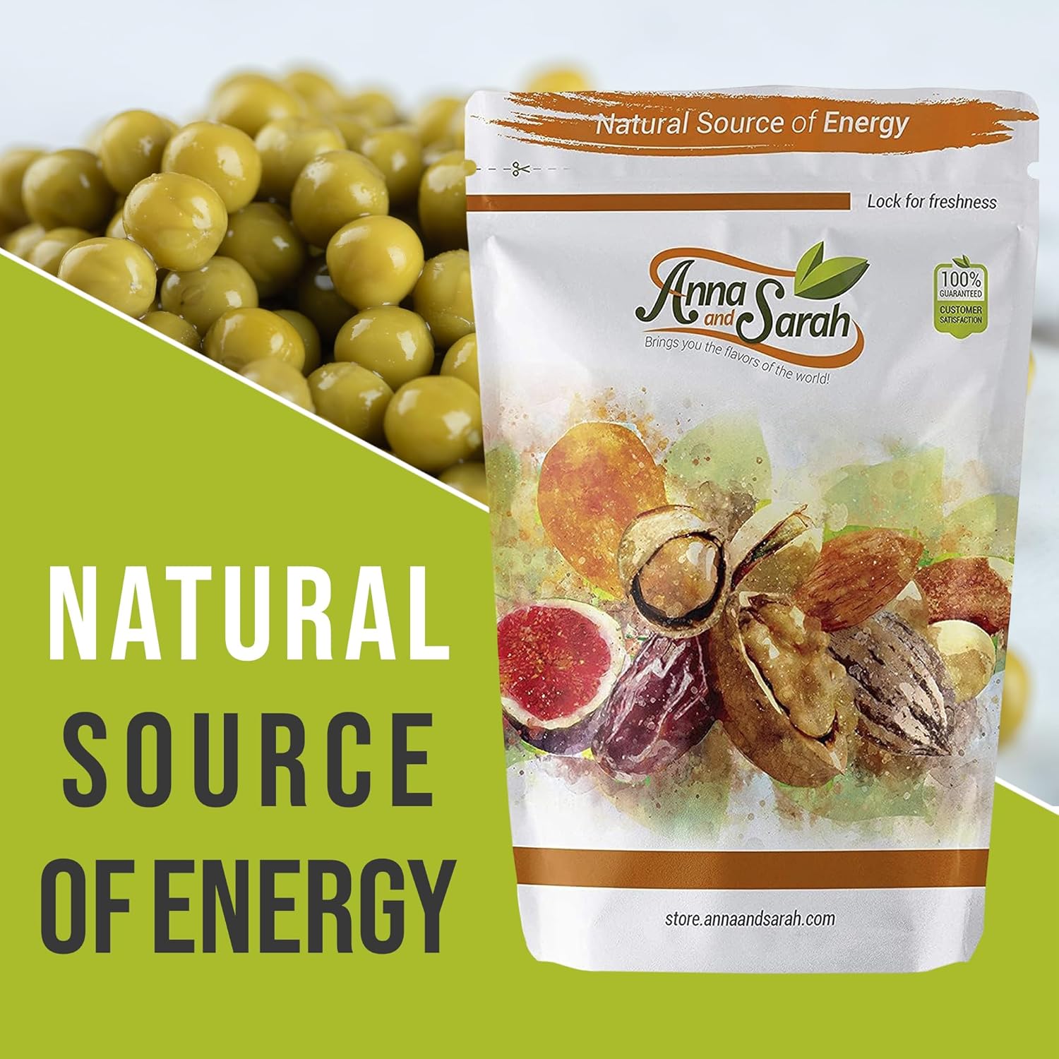 Anna and Sarah 3Lbs Fried Salted Green Peas - Vegan, High Fiber Snack, Kosher, Spicy Crunch in Resealable Bag 48 Oz - Image 3