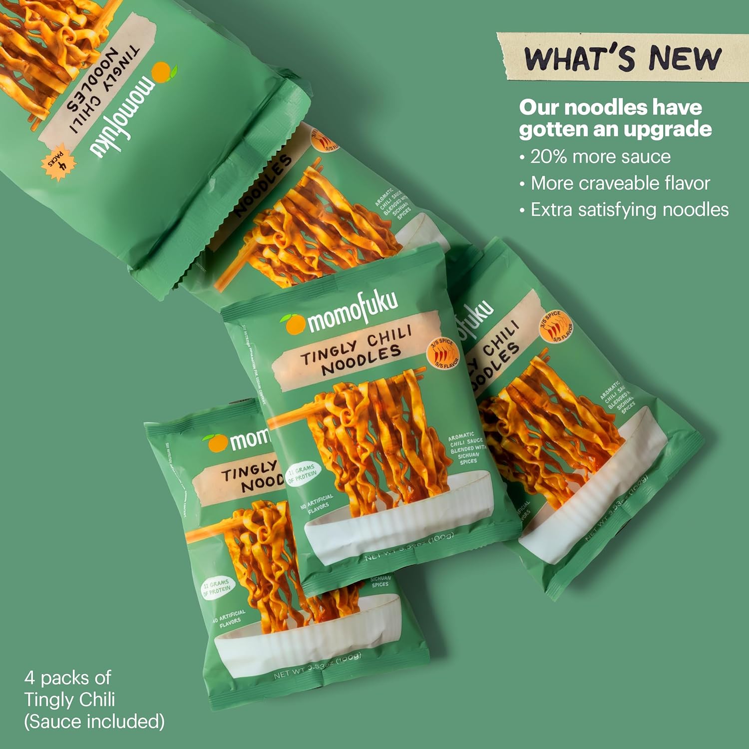 Momofuku Tingly Chili Ramen Noodles by David Chang, 4 Pack of Restaurant Quality Instant Noodles Now with More Sauce & 11g of Protein - Image 4