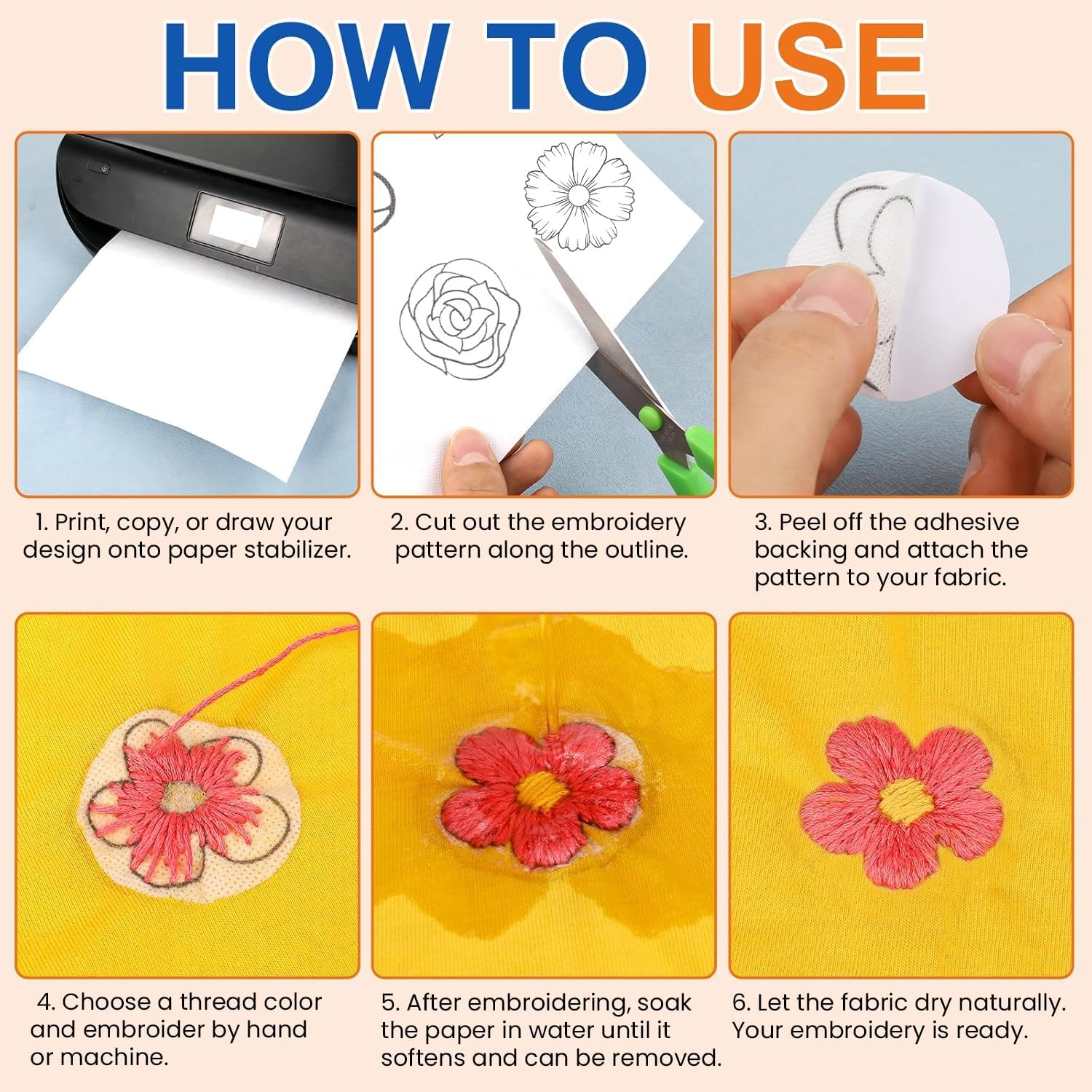 FURWEY 20PCS 8.5"x11" Wash Away Embroidery Stabilizer – Self Adhesive & Printable, Water Soluble Paper for Hand and Machine Use - Image 5