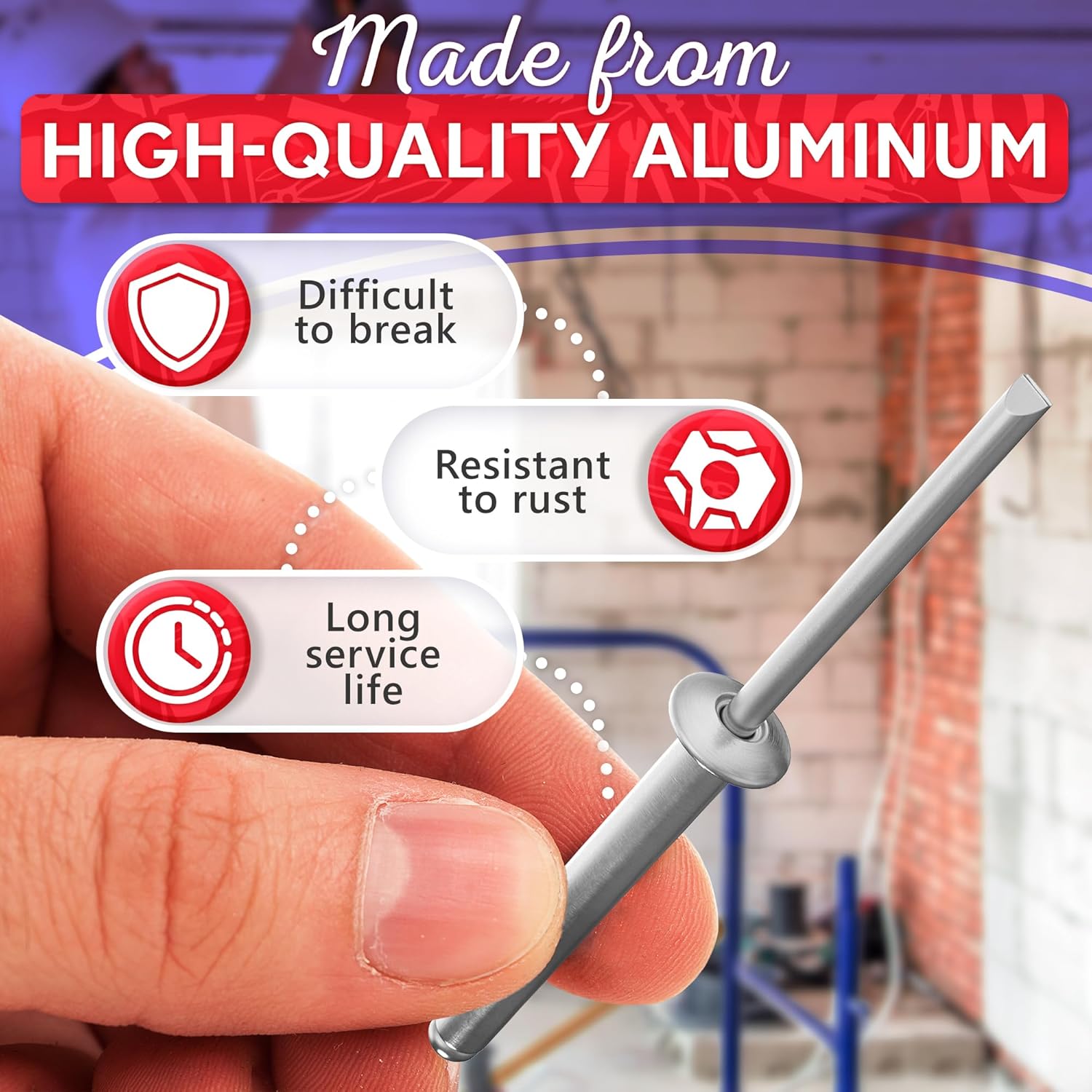 25 Pcs Aluminum Long Rivets 3/16 x 1-1/2 Large Dome Head Long Grip Blind Rivets Grip Range 24–30 mm (0.94–1.18") Heavy Duty for Windows Doors Metal Auto Body Corrosion-Resistant Indoor & Outdoor Use - Image 4