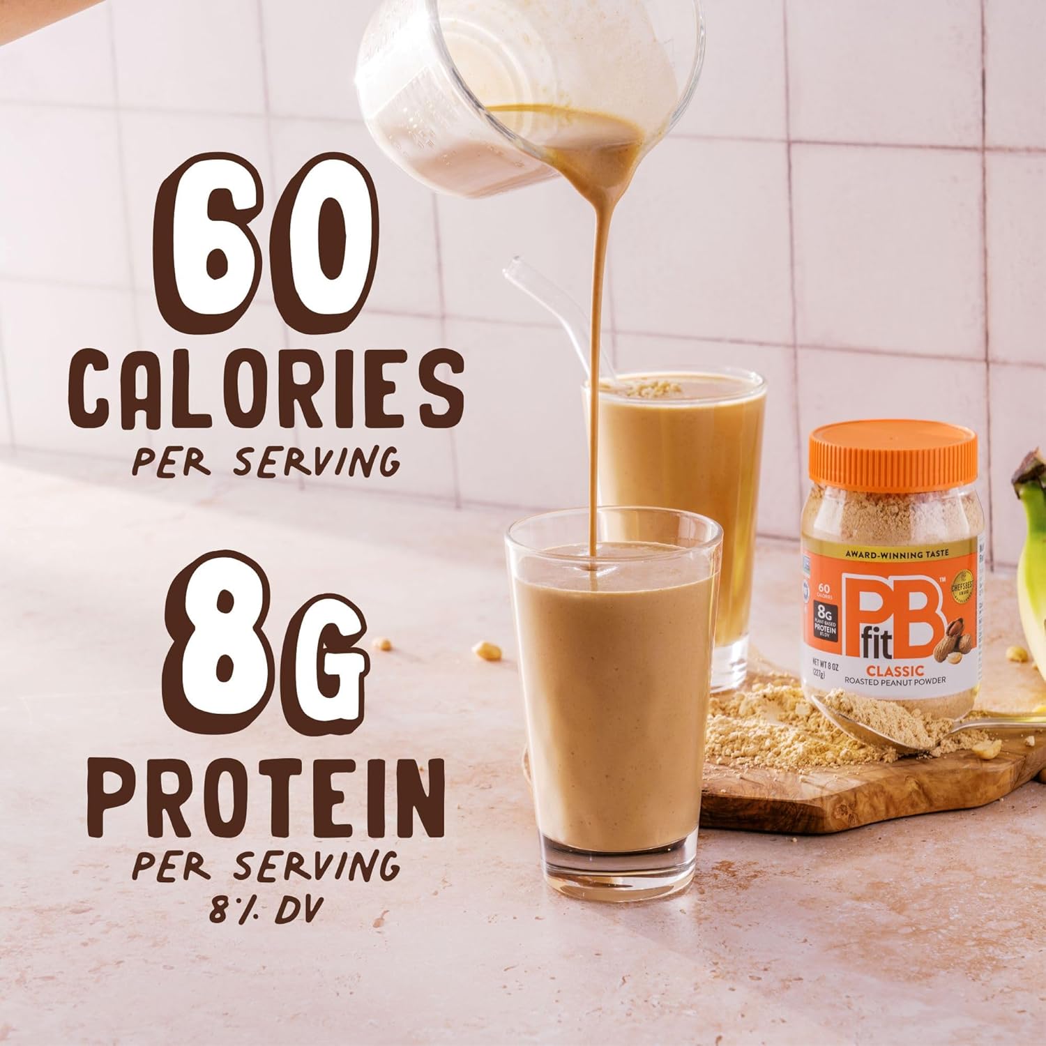 PBfit 8 Ounce Classic Peanut Butter Powder, Powdered Peanut Butter Spread From Real Roasted Peanuts, 8g of Protein 8% DV, Gluten-Free, 60 calories, 87% less fat (Pack of 1) - Image 2