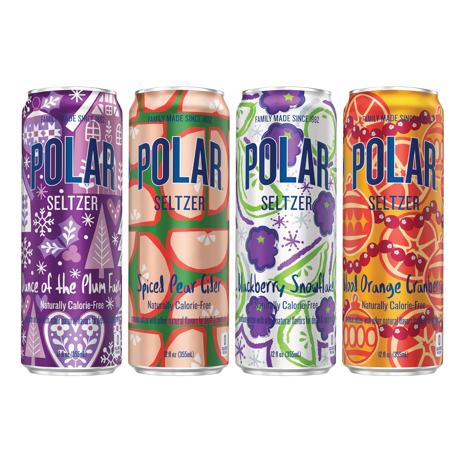 Polar Seltzer Limited Edition Winter Sparkling Water Variety Pack, 12 fl oz Cans, 12 Pack, Seasonal Flavors of Blackberry Snowflake, Dance of the Plum Fairy, Blood Orange Cranberry & Spiced Pear Cider - Image 6
