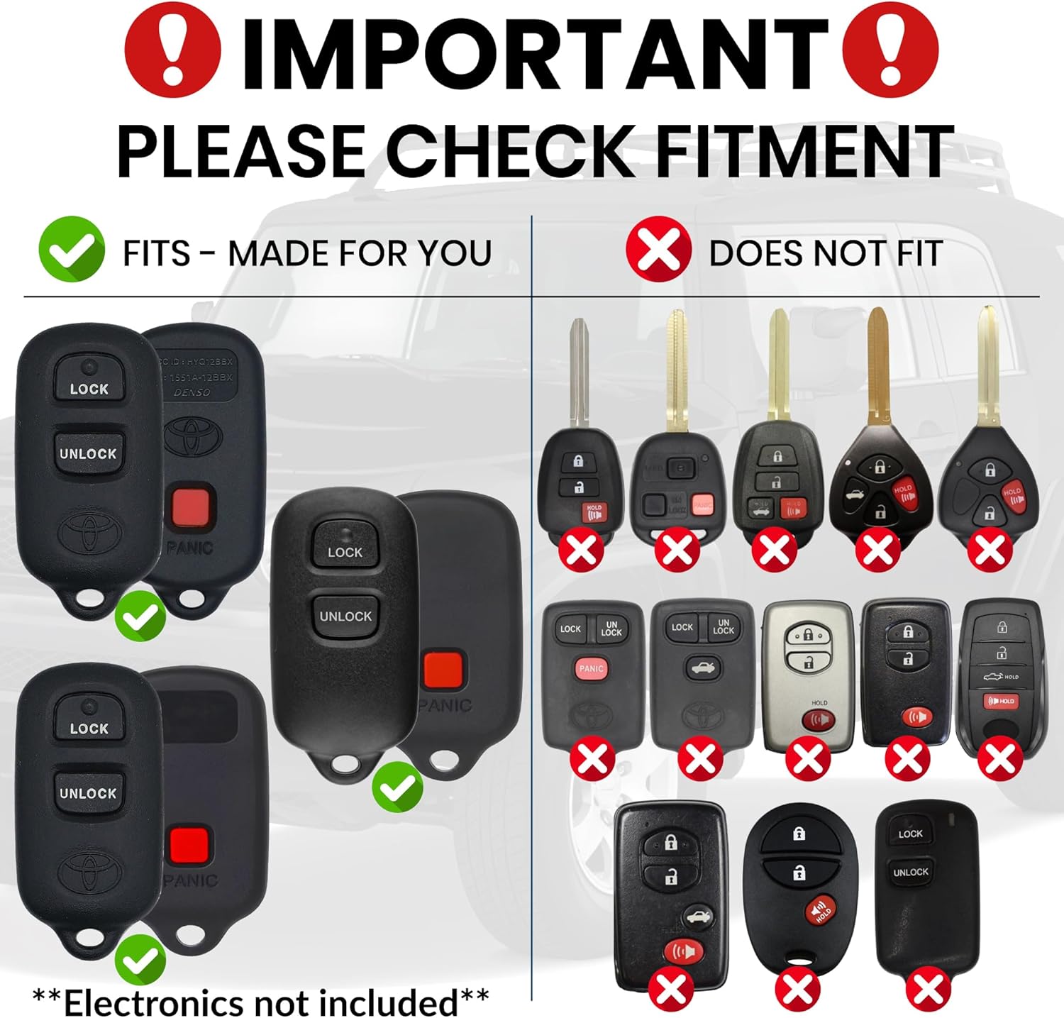Toyota Key Fob Case Replacement for 4Runner 1992-2009, Tundra 2004-2006, Highlander 2004-2007, Rav4 2004-2005, FJ Cruiser 2007-2008 - (Blaze Orange, 2 Button) - Image 2