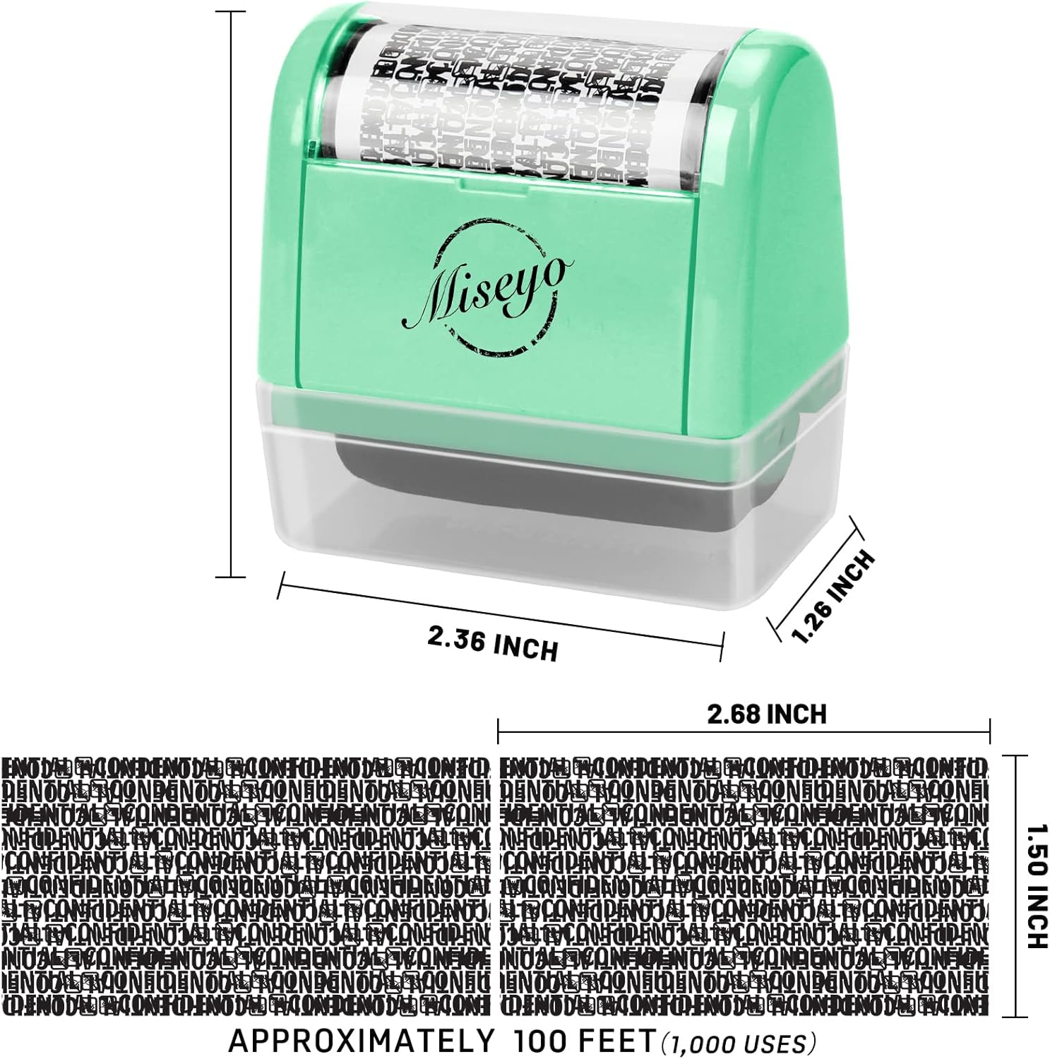 Miseyo Wide Identity Theft Protection Roller Stamp Set - Mint Green (3 Refill Ink Included) - Image 2