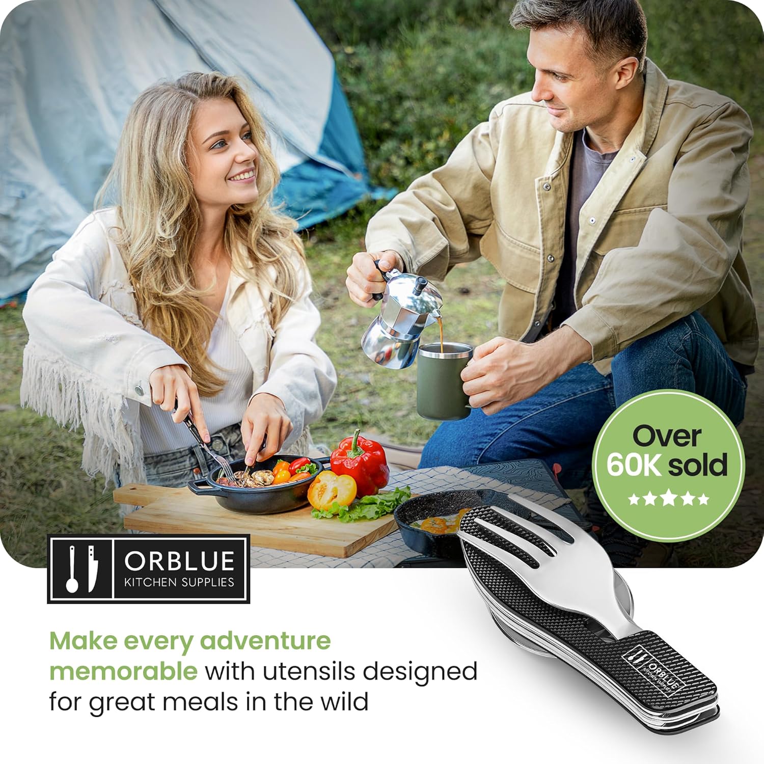 Orblue 4-in-1 Camping Utensils, 1-Pack, Portable Stainless Steel Spoon, Fork, Knife & Bottle Opener Combo Set - Travel, Backpacking Cutlery Multitool, Black - Image 7