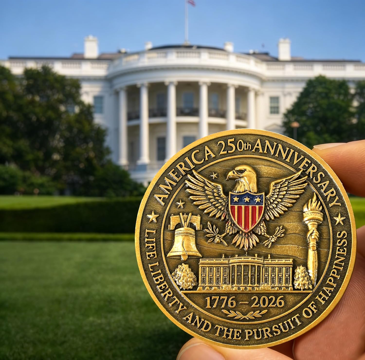 America 250th Independence Anniversary Commemorative Coin, Golden Eagle, Flag & Liberty Bell Challenge Coin USA 1776-2026, Metal Collectible Medal for Celebration & Gift - Image 7