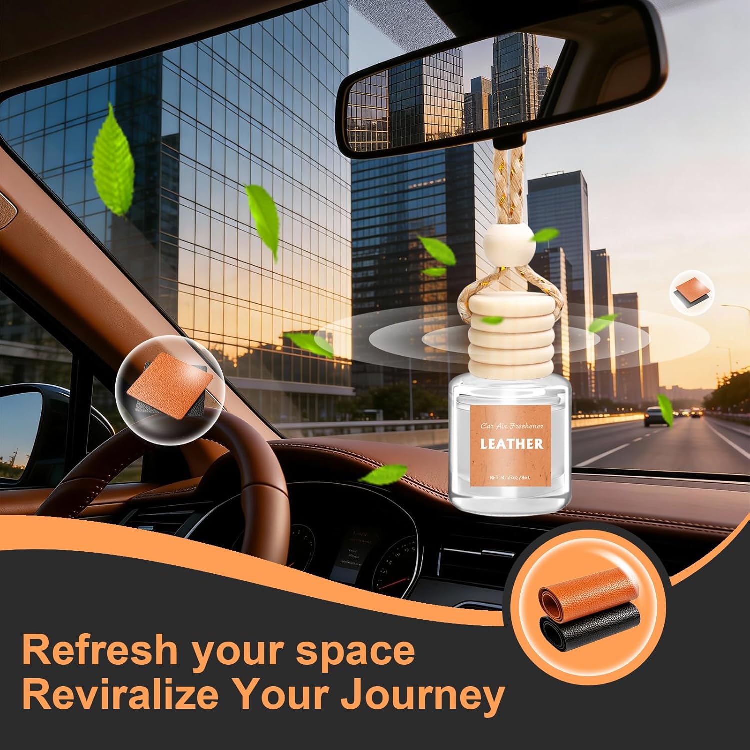 AROIC Hanging Car Air Freshener - 6 Pack Luxury Leather Scent Air Freshener Set, Long-Lasting Natural Essential Oil Fragrance Diffuser Eliminates Odors,Ideal Business Gift for Car Accessories Unisex - Image 3
