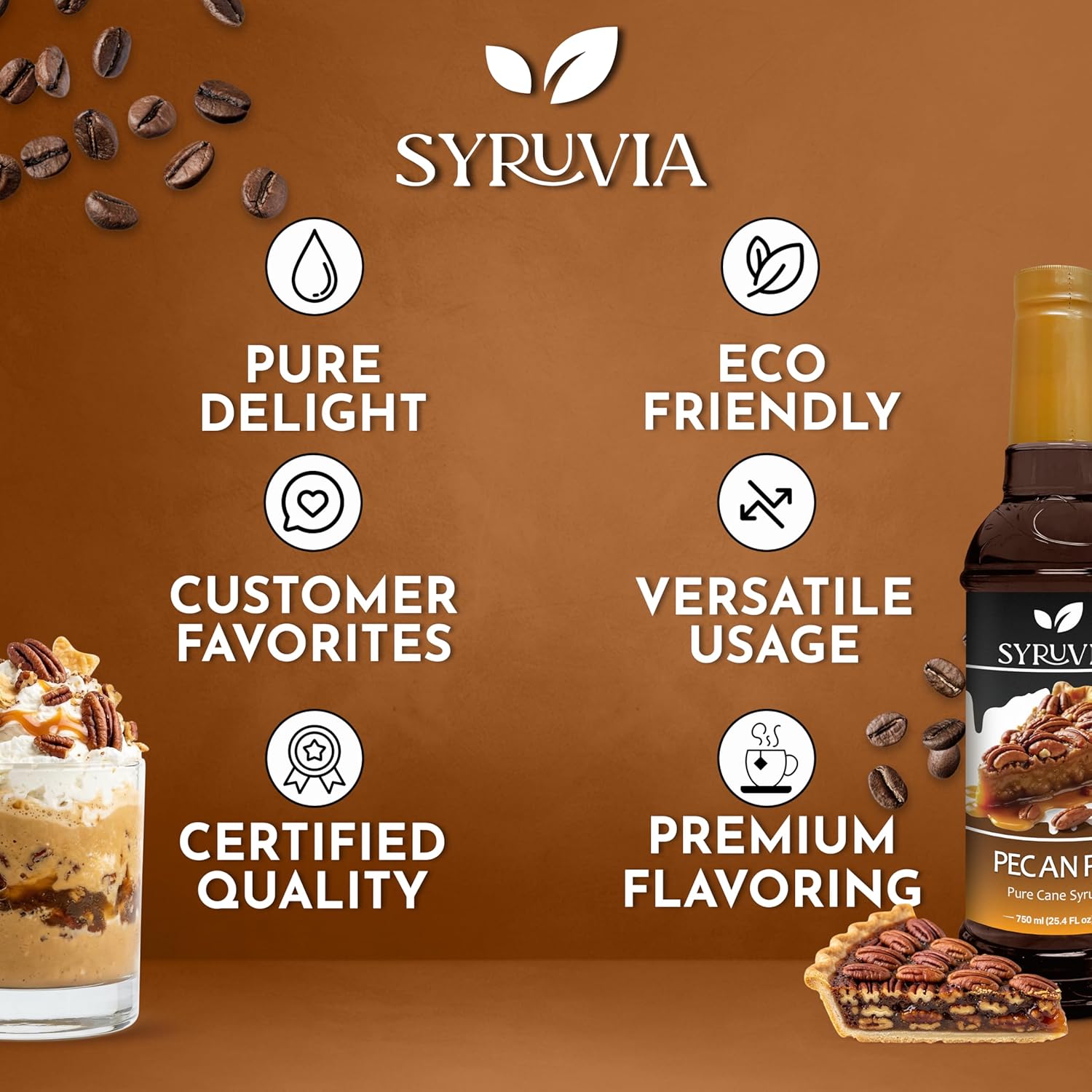 Syruvia Coffee Syrup, Pecan Pie Flavored Syrup for Drinks, Lattes, and Desserts – 25.4 fl oz - Image 6
