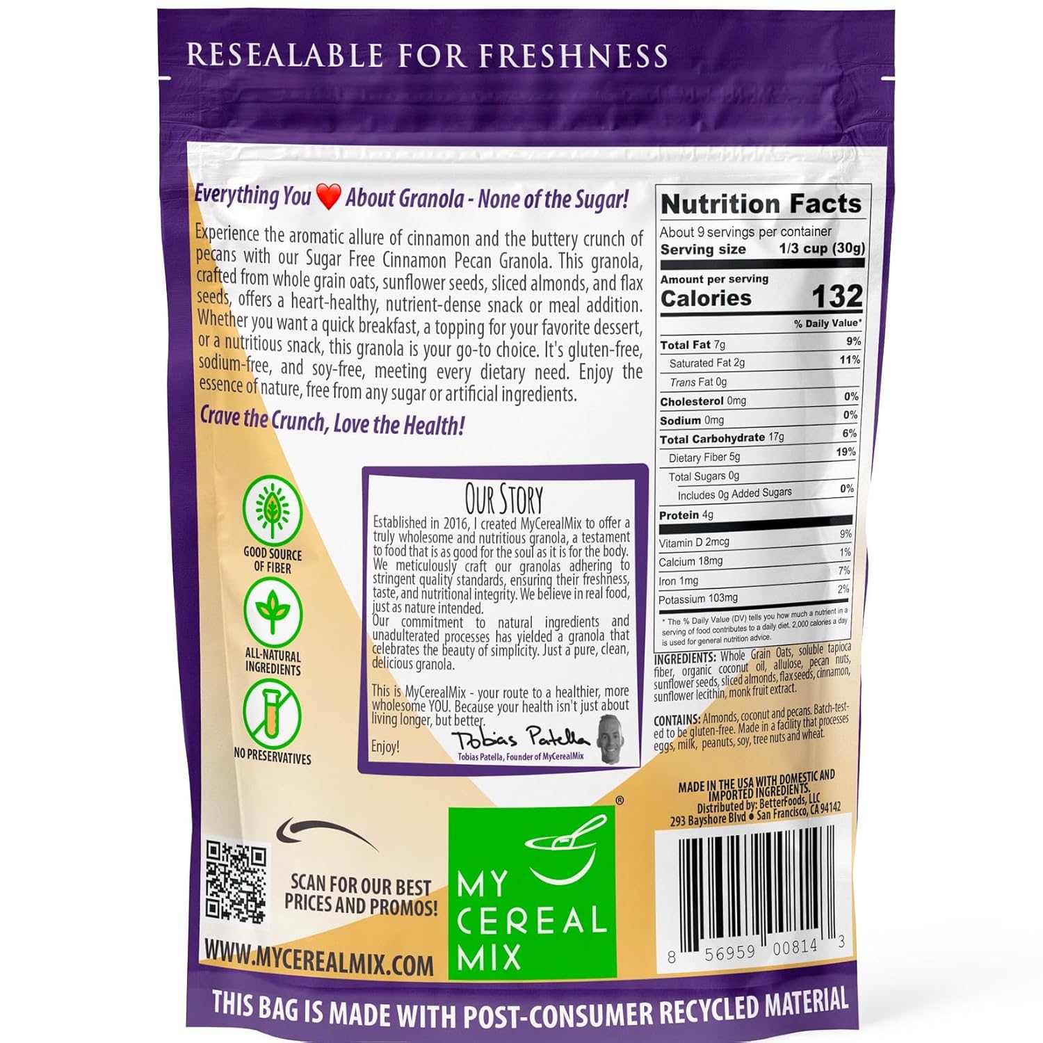 MyCerealMix Cinnamon Pecan Sugar-Free Granola, 10 oz - Keto & Diabetic-Friendly, Plant-Based, No Added Sugar, Gluten-Free, High Fiber, Allulose & Monk Fruit Sweetened, Non-GMO Oats - Image 2