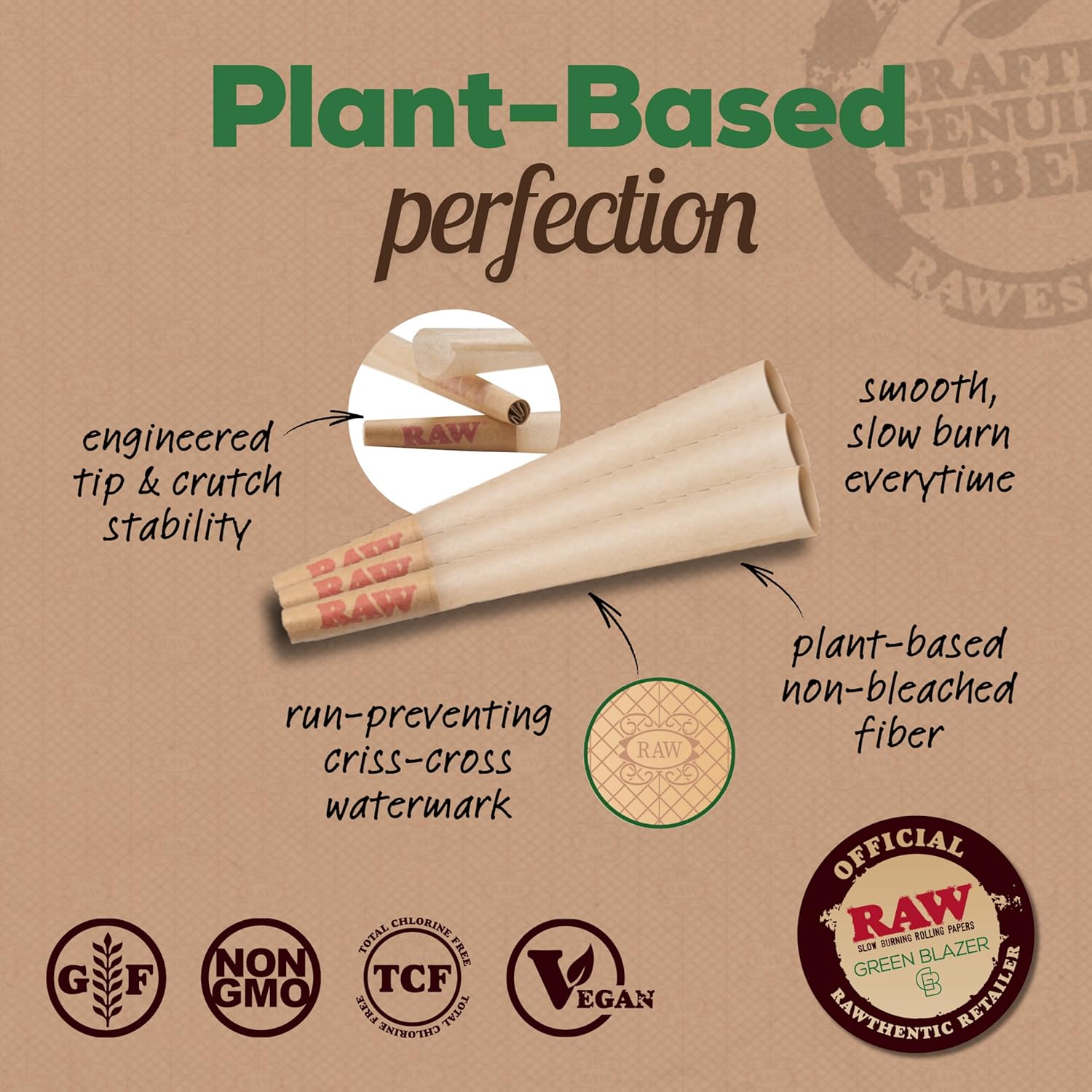 RAW Cones 1 1/4 Size: 50 Pack Patented Slow Burning Pre Rolled Rolling Papers & Tips, Classic Raw Paper, 84mm - Image 5