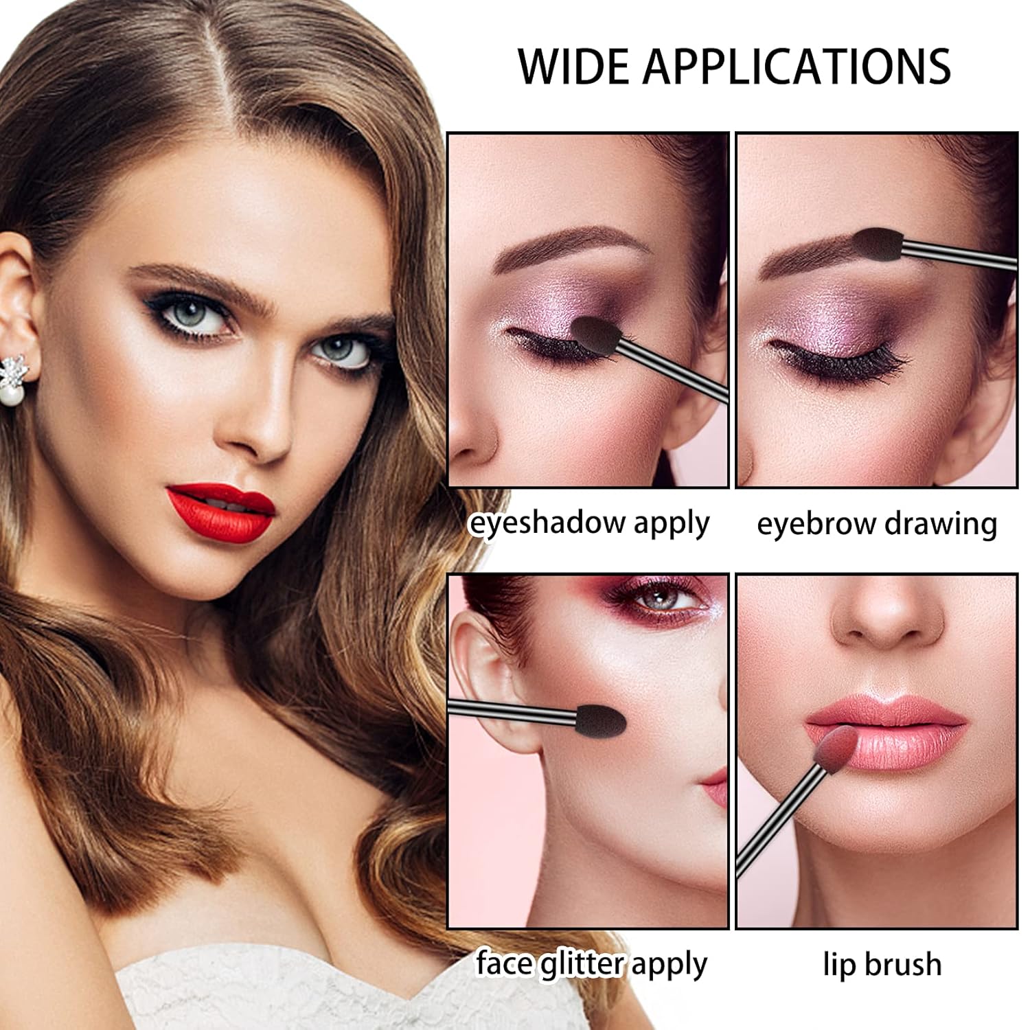 Ponpon 200Pcs Eyeshadow Applicators Dual Sides Eye Sponge Applicators Disposable Eyeshadow Brush for Girls Lady Women Makeup - Image 5