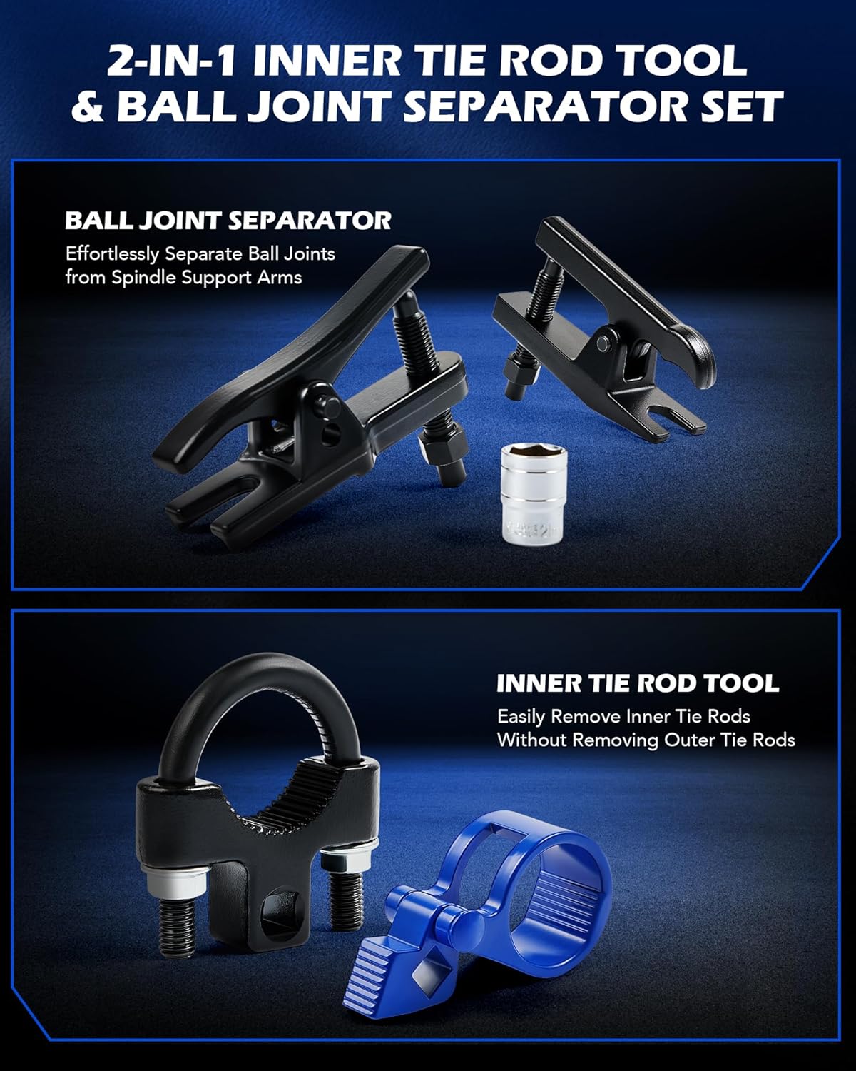 Orion Motor Tech Inner Tie Rod End Tool & Ball Joint Separator Set, 2-in-1 Tie Rod Removal Tool & Ball Joint Spread Tool Set, Ball Joint Removing Tool with 1/2" Drive Socket 3/8" Drive Tie Rod Clamp - Image 2
