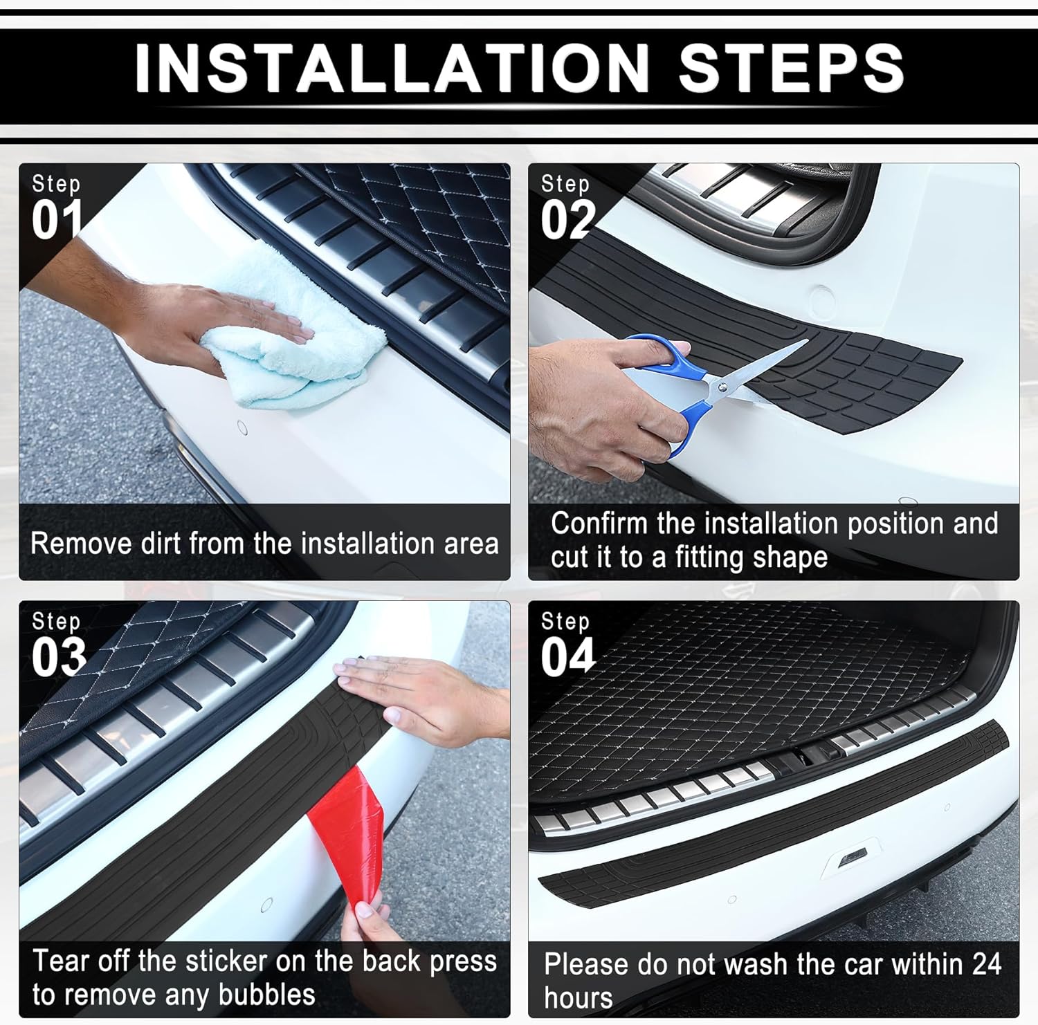 SINGARO Car Rear Bumper Protector, 42inch x3.4inch Car/SUV Universal Rubber Anti-Scratch Trunk Exterior Accessories - Image 4