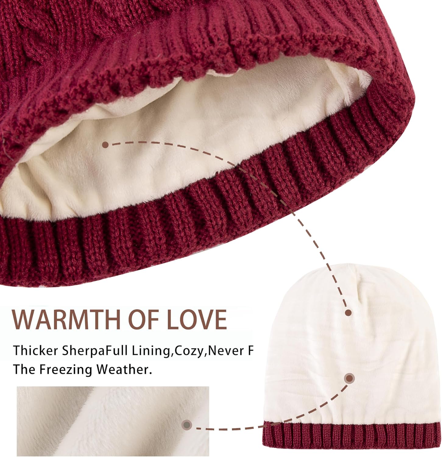 PAGE ONE Women Winter Pom Pom Beanie Hats Warm Fleece Lined,Chunky Trendy Cute Chenille Knit Twist Cap - Image 3