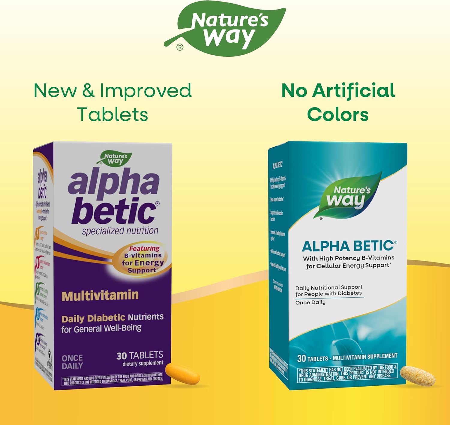 Nature's Way alpha betic, Diabetic Multivitamin for Daily Nutritional Support, with B-Vitamins for Energy Metabolism Support*, Alpha Lipoic Acid, Taurine, Lutein, 30 Tablets - Image 2