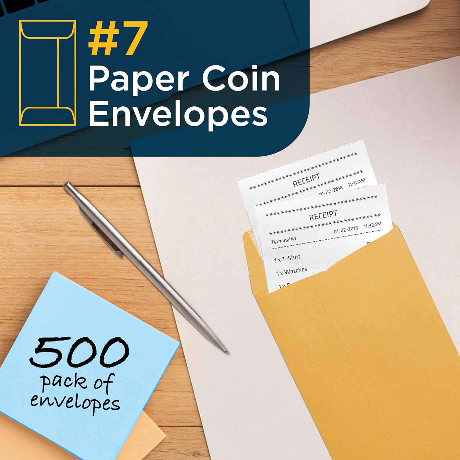Guardian #7 Paper Coin Envelopes - Made in America with Gummed Flaps, Pack of 500 Blank Cash Envelopes for Coins, Receipts, Seeds, Small Parts Storage, and More, 3 ½ x 6 ½ Inches, Brown - Image 2