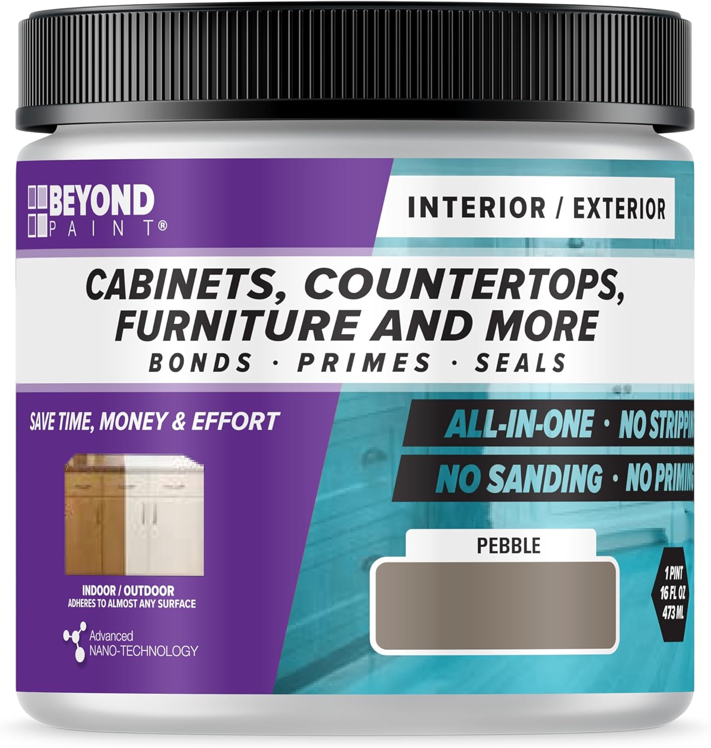 Beyond Paint All-in-One Refinishing Paint, No Sanding, Matte Finish for Cabinets, Countertops, Furniture and Doors, 1 Pint, Pebble