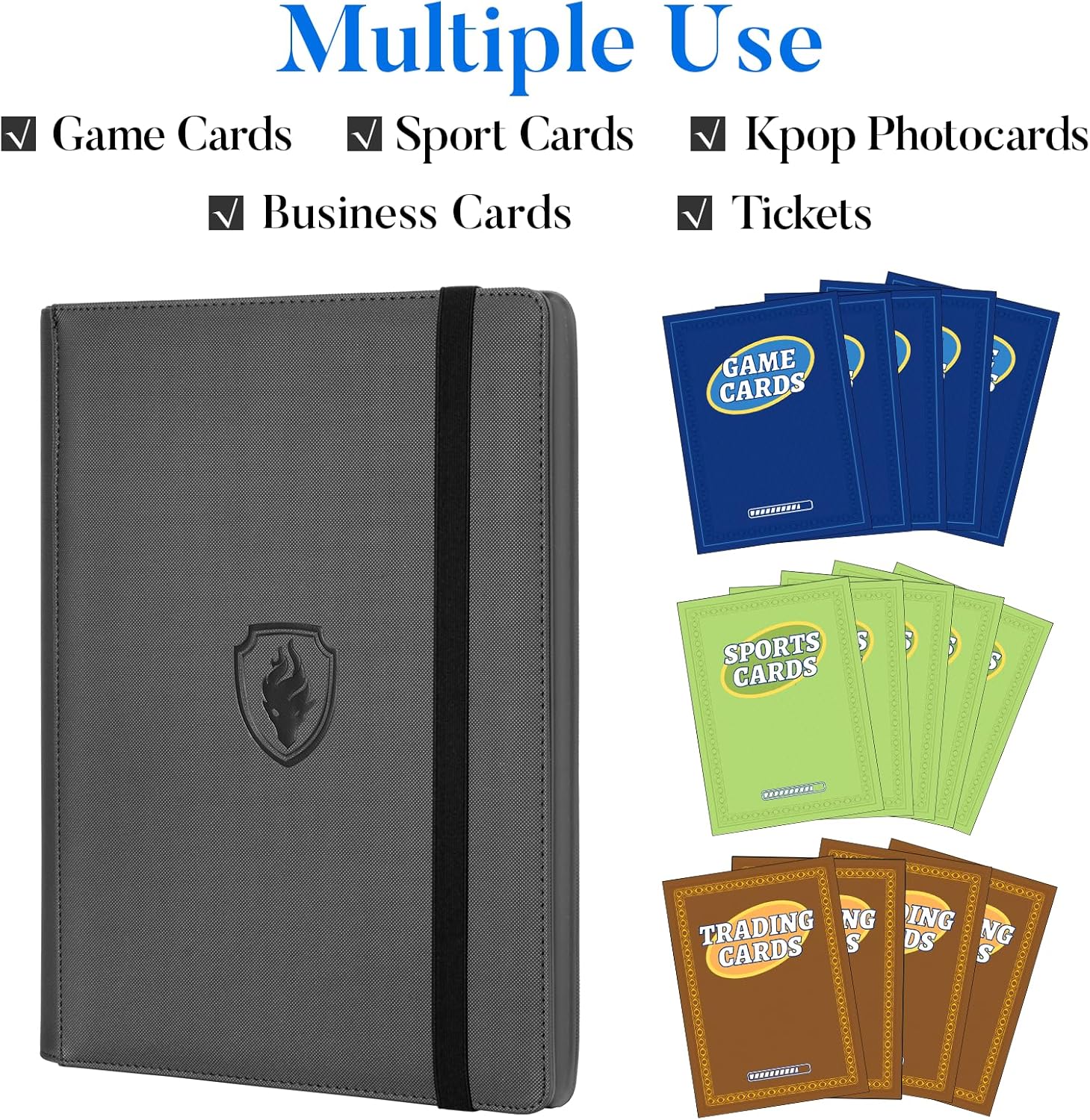 Premium 9 Pocket Card Binder for 360 Cards, Fabmaker PU Cover Trading Card Binder, Sturdy Card Collection Album, Sleek Card Holder Folders for Game Cards & Sports Cards, Grey - Image 3